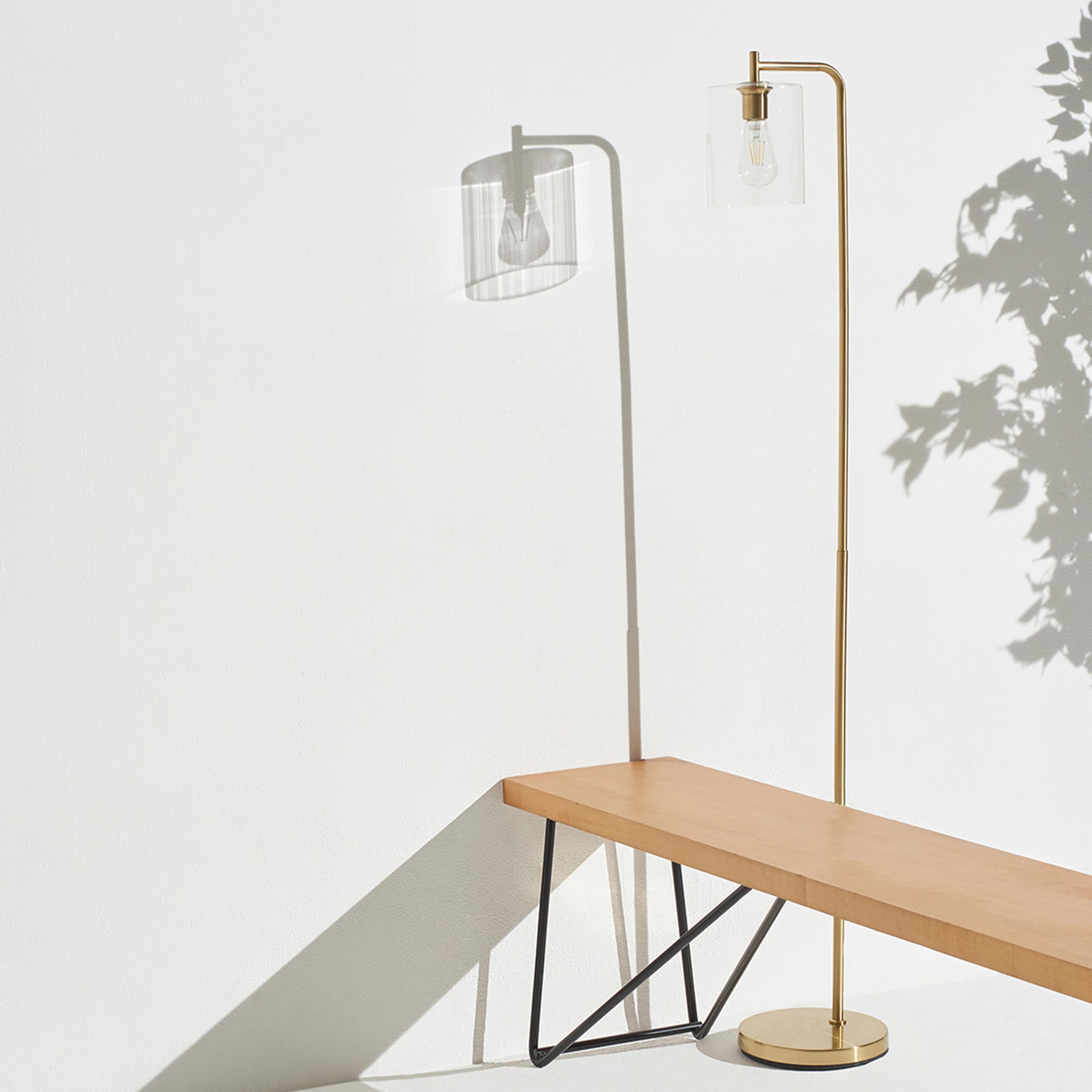 Brightech Elizabeth LED Floor Lamp, Industrial Style, Brass Gold, Glass Shade, Model B07P9RQ5L4