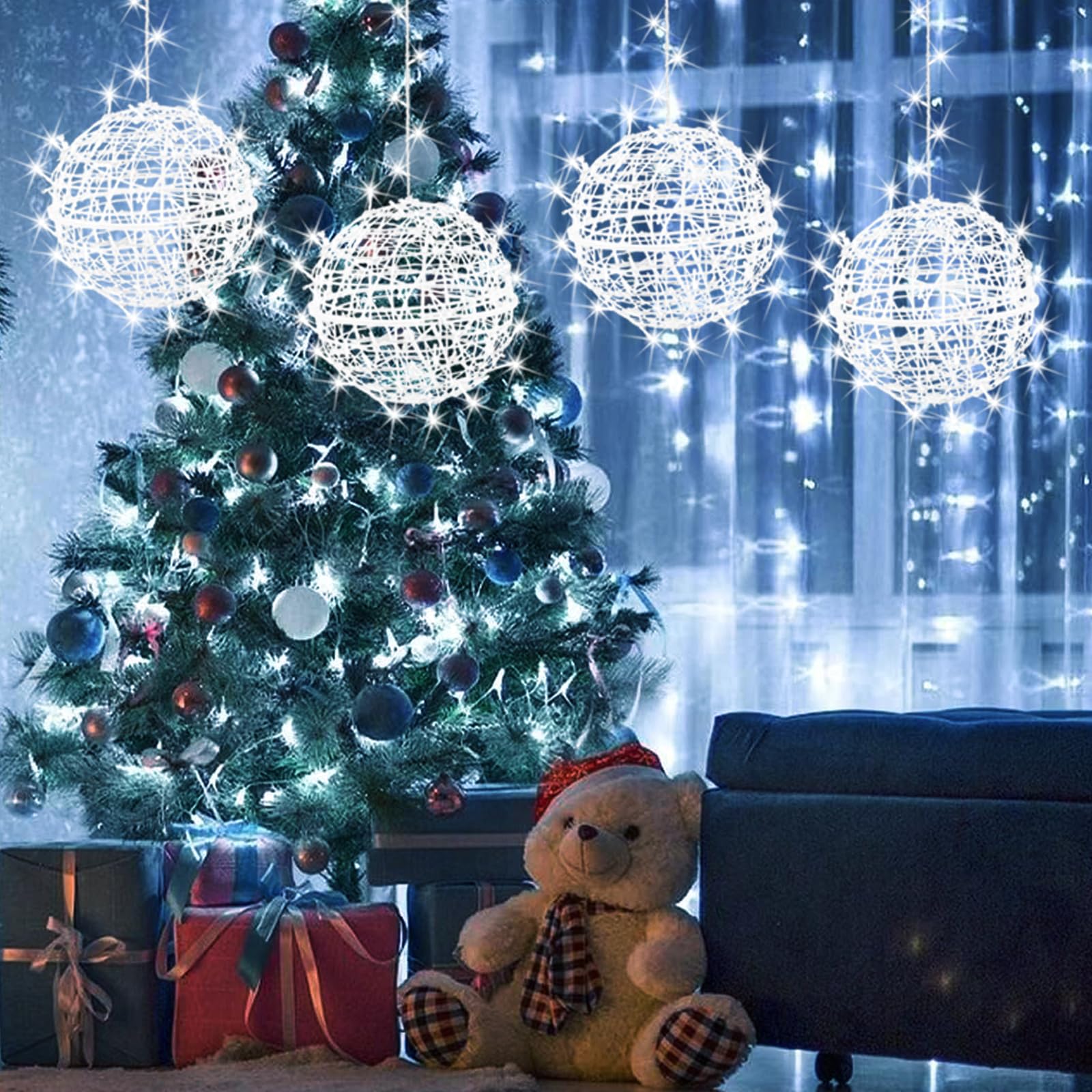 Outdoor Balls Lights Hanging Tree Garden Lights - 4 Pack 11.8'' Sphere Lights With Plug In Globe Lights Trees Garden Lights For