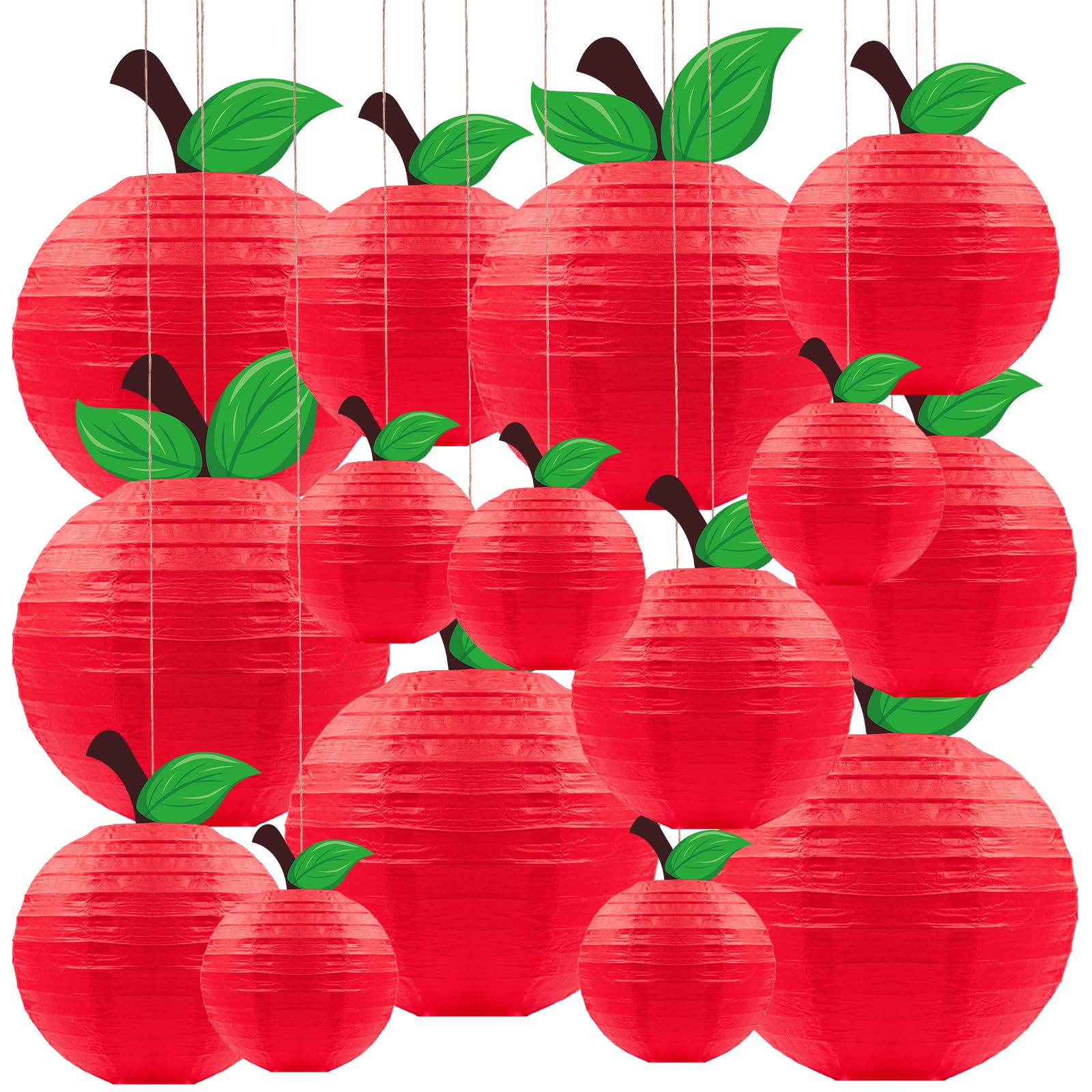 15Pcs Classroom Decor Red Apple-Shaped Paper Lanterns Back To School Decorations Hanging For First Day Of School Fruit Themed Party Home Decoration