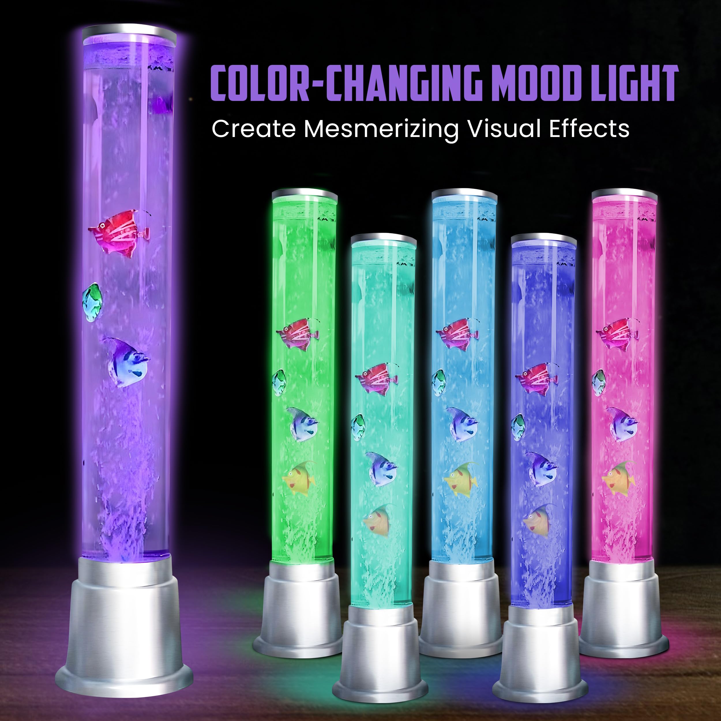 Fish Tank Lava Lamp Bubble Lights Night Light - 6 Led Color Automatic Changing Sensory Tubes Ocean Table Lamp For And Mood Lamps