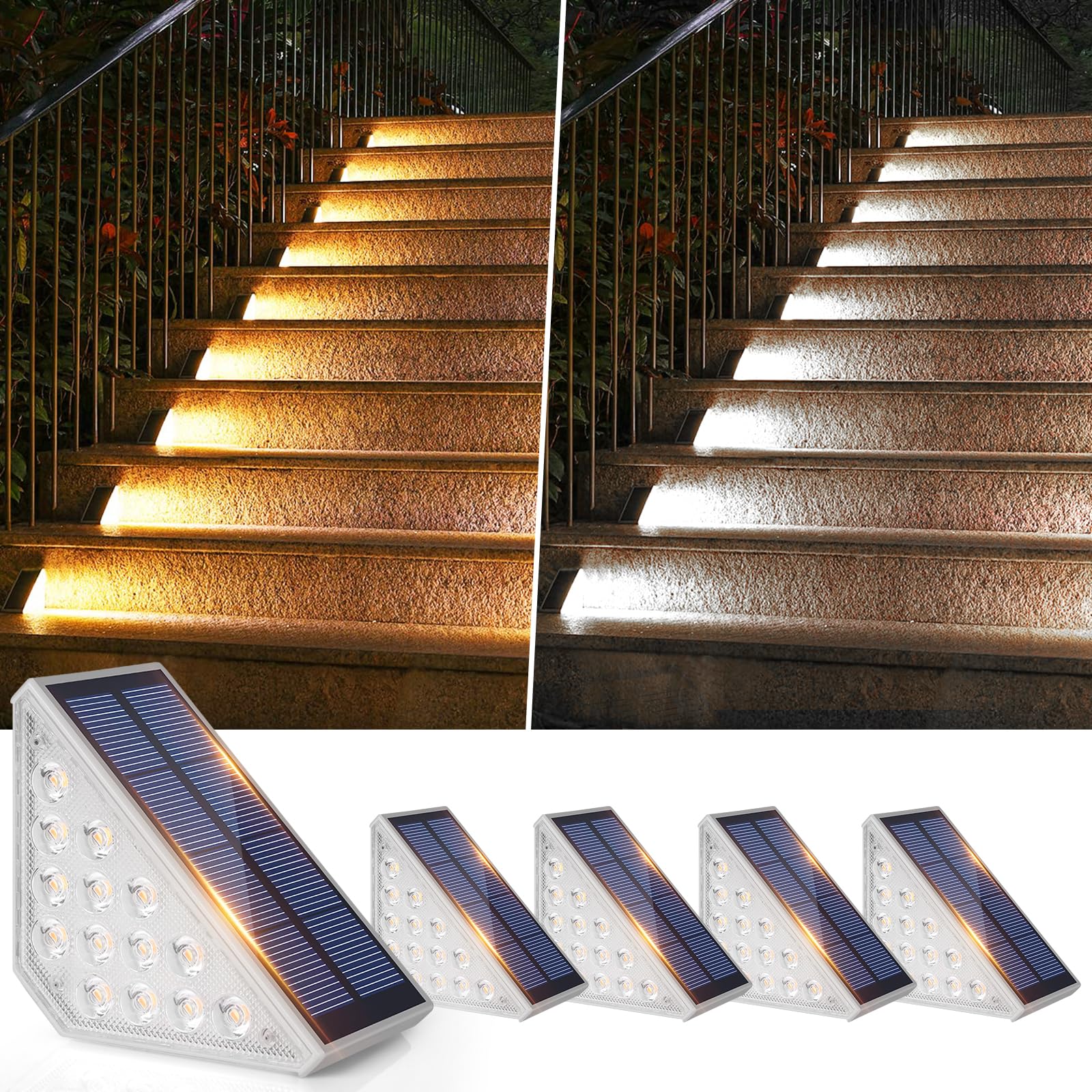 4-Pack Solar Powered Step Lights, Upgraded 2 in 1 LED Solar Stair Lighting Waterproof, Ultra Bright Outdoor Deck Lights, Solar L