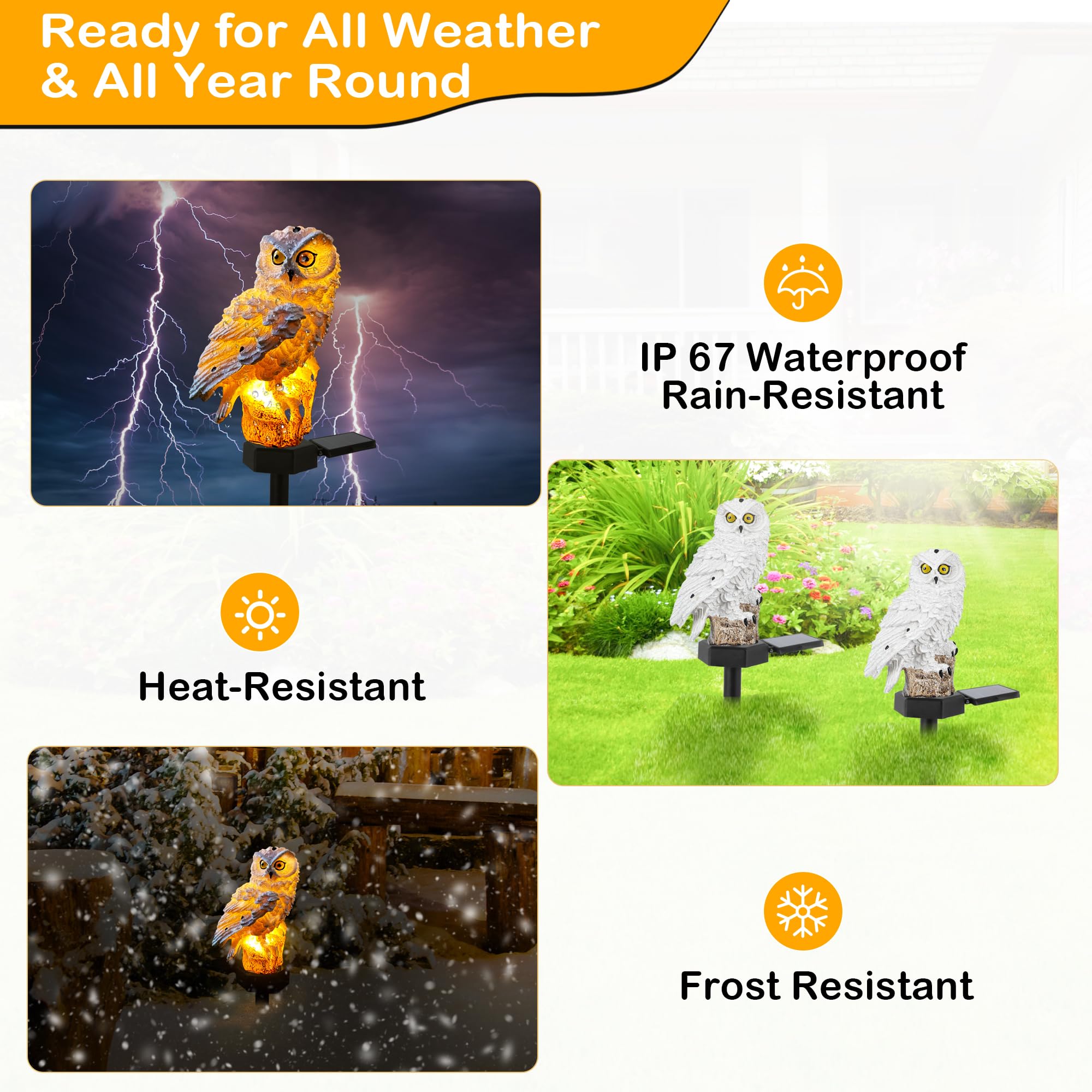 Owl Solar Lights Outdoor Garden: Solar Garden Lights 2 Packs, Solar Owl Lights Waterproof, Solar Outdoor Lights With Stake Maintain 10 Hours Of Lighting For Patio, Balcony, Yard, Lawn, Pathway
