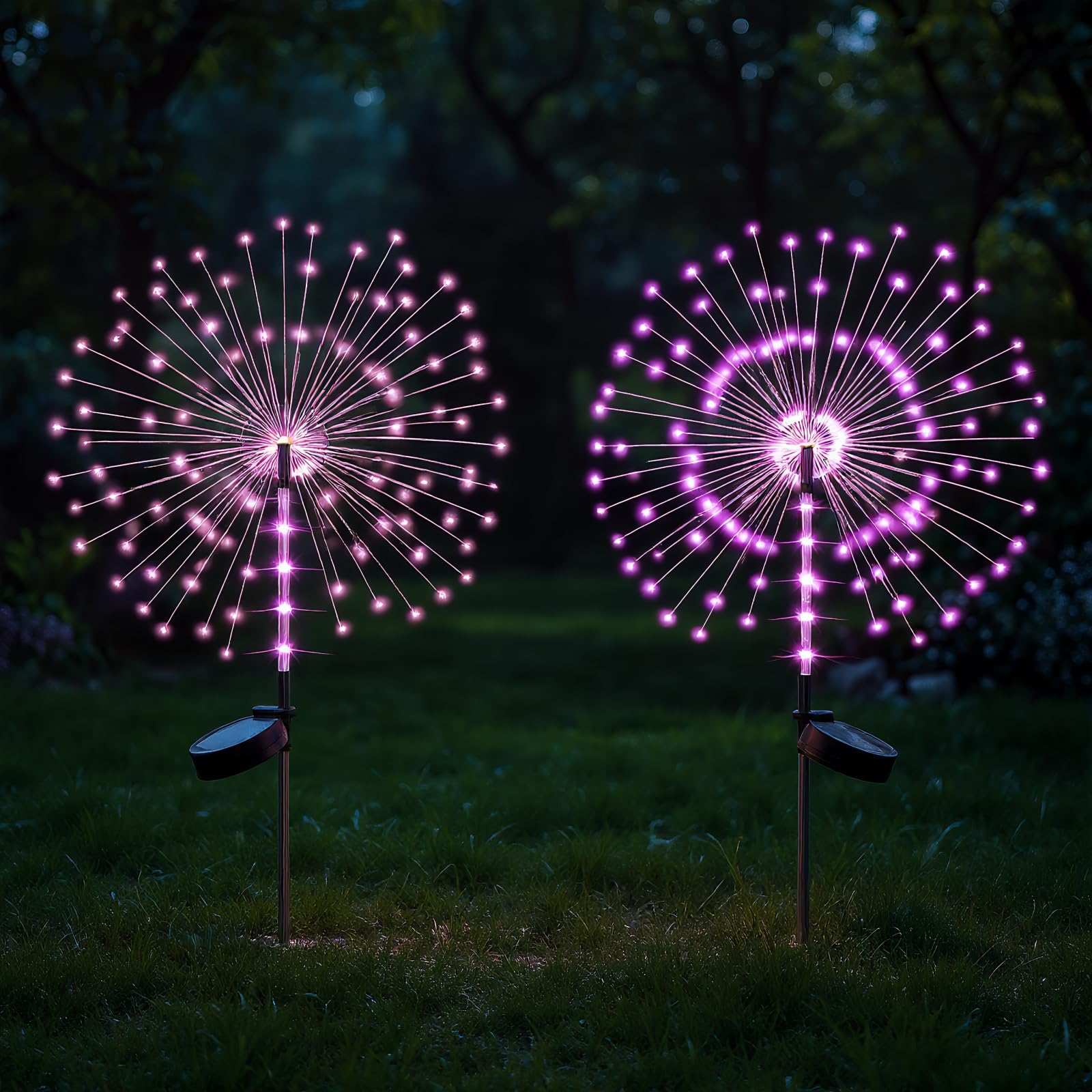 2 Pack 250LED Solar Garden Lights Outdoor  Dual Lighting Modes Firework Lights Solar Powered  Waterproof Twinkle Fairy Light Outside for Yard Patio Pathway Christmas Party Decorative(Purple