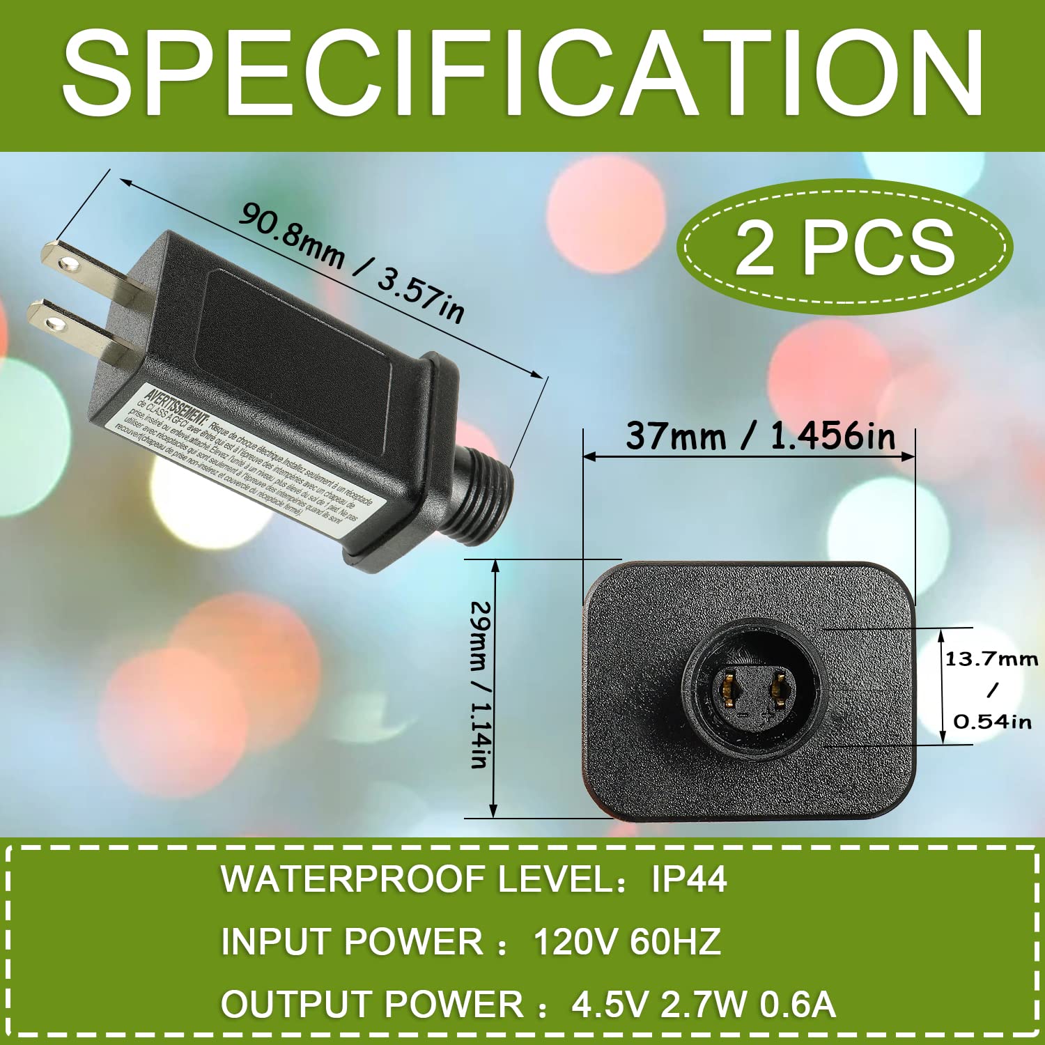 SIGANDG LED Transformer 4.5V 2.7W Power Supply for Christmas Lights, IP44 Waterproof, Black, Model SGD-4.5V2.7W0.6