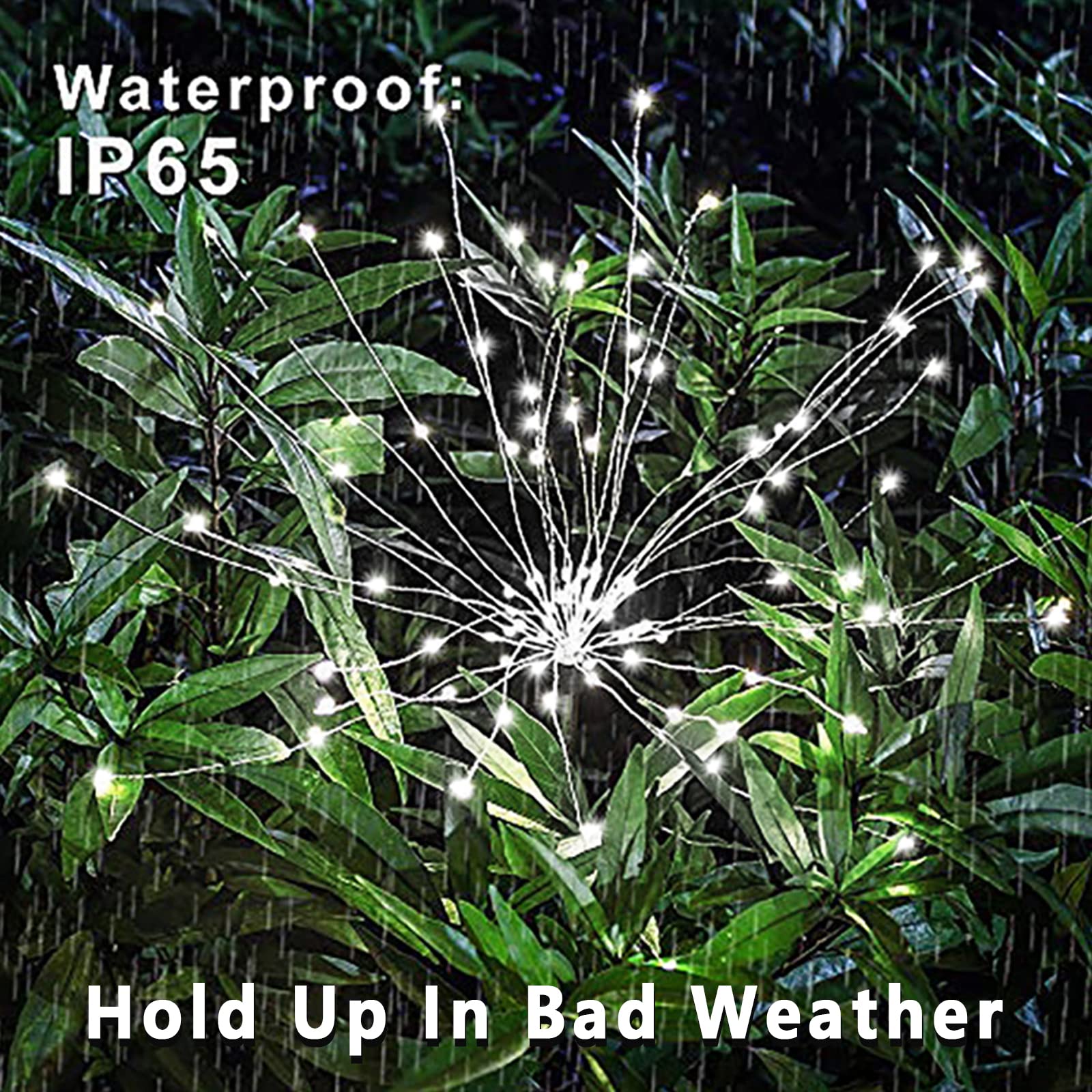 2 Pcs Solar Firework Light, Outdoor Solar Garden Decorative Lights 120 Led Powered 40 Copper Wires String Diy Landscape Light Fo