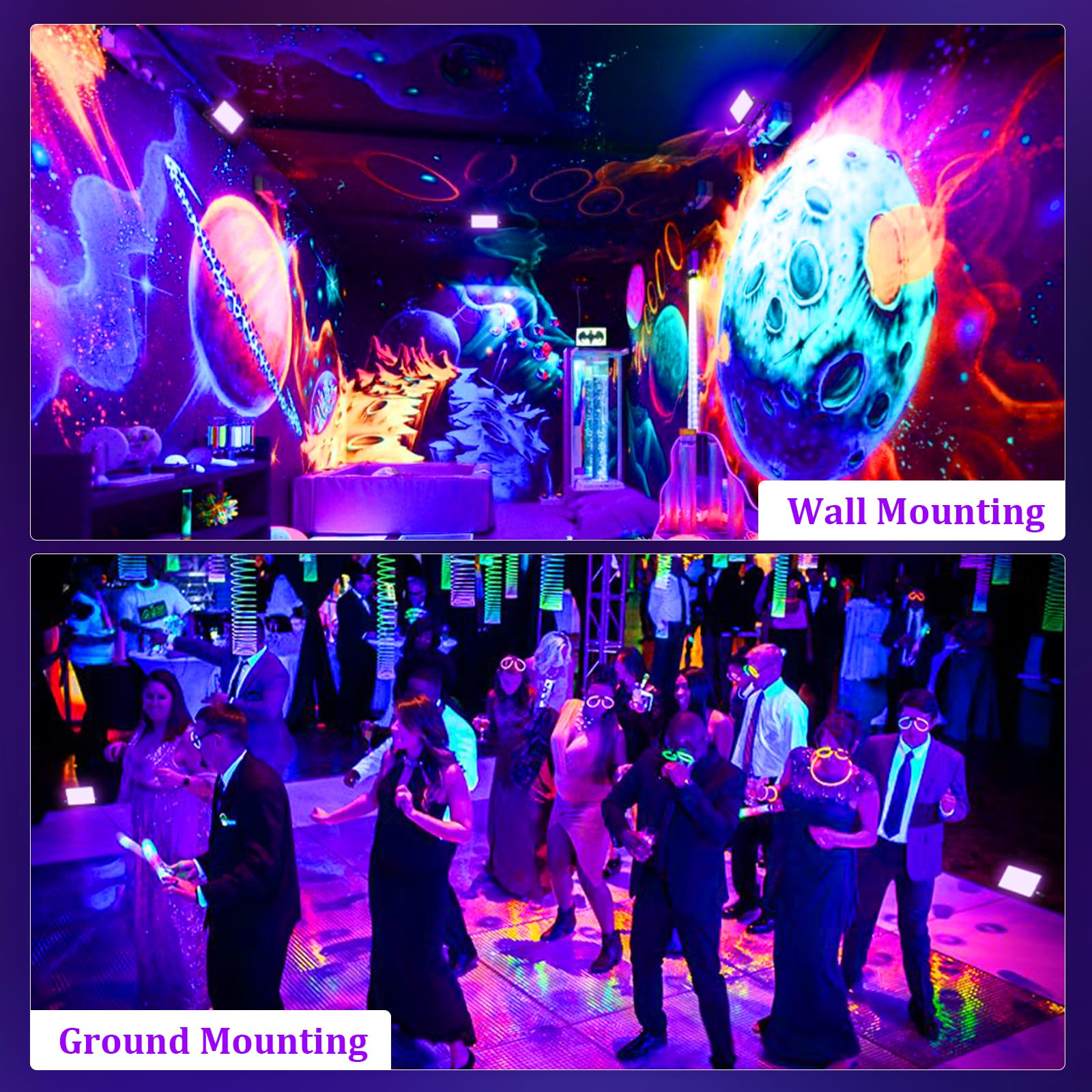 Meloght 30W Led Black Light, 35 Leds Blacklight Flood Light With Plug And Switch, Light Up 200Sq.Ft, Ip66 Waterproof Led Glow Lights For Party, Halloween, Bedroom, Stage Lighting, Poster, 4 Pack