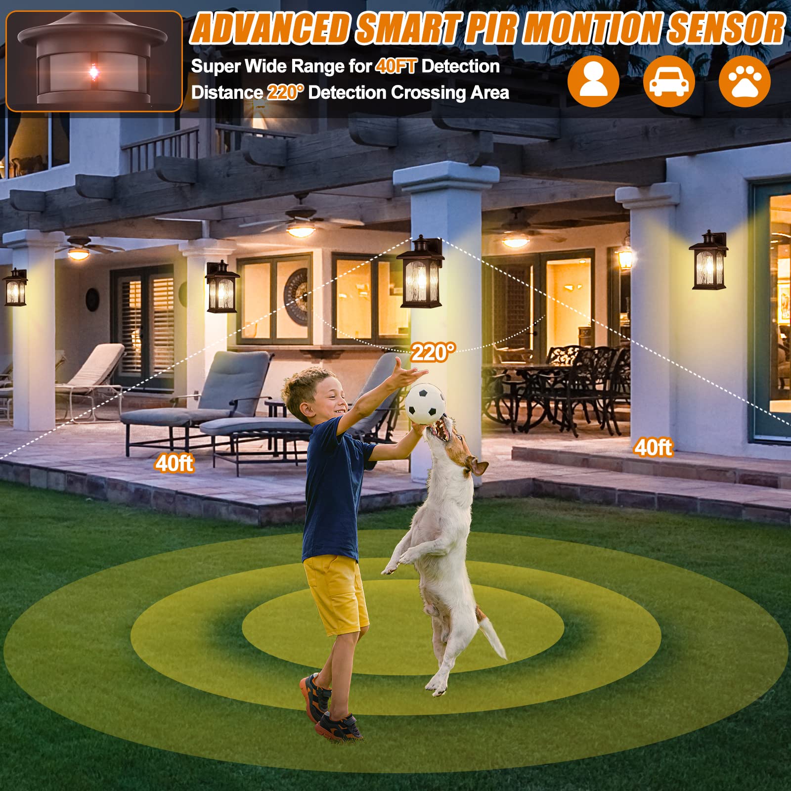 Filiyano 2-Pack Motion Sensor Outdoor Lights, Waterproof Bronze Wall Sconces For Entryway