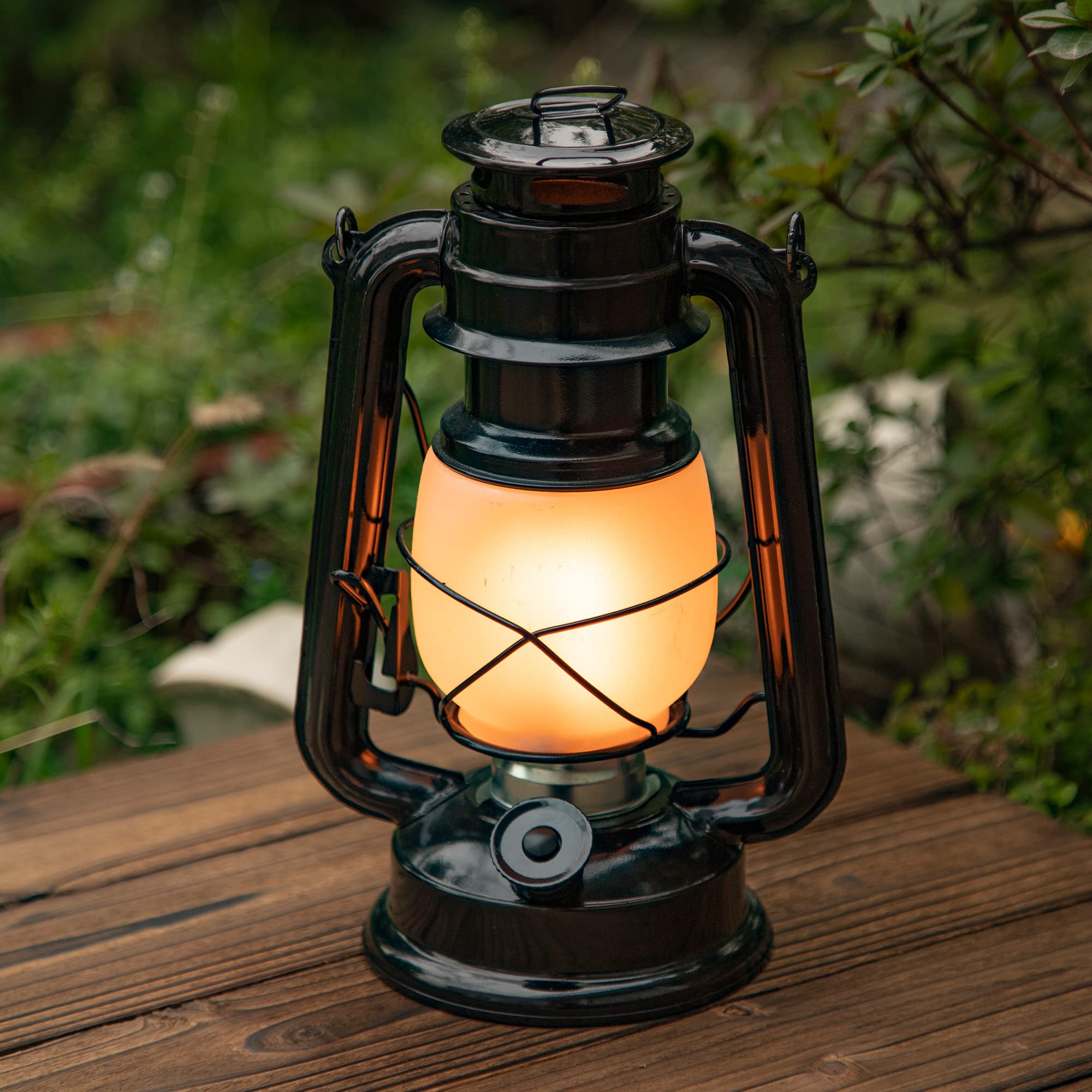 YAKii LED Vintage Flame Lantern, Metal Outdoor Hanging Lantern, Battery Operated, Black, Model LP034484218446