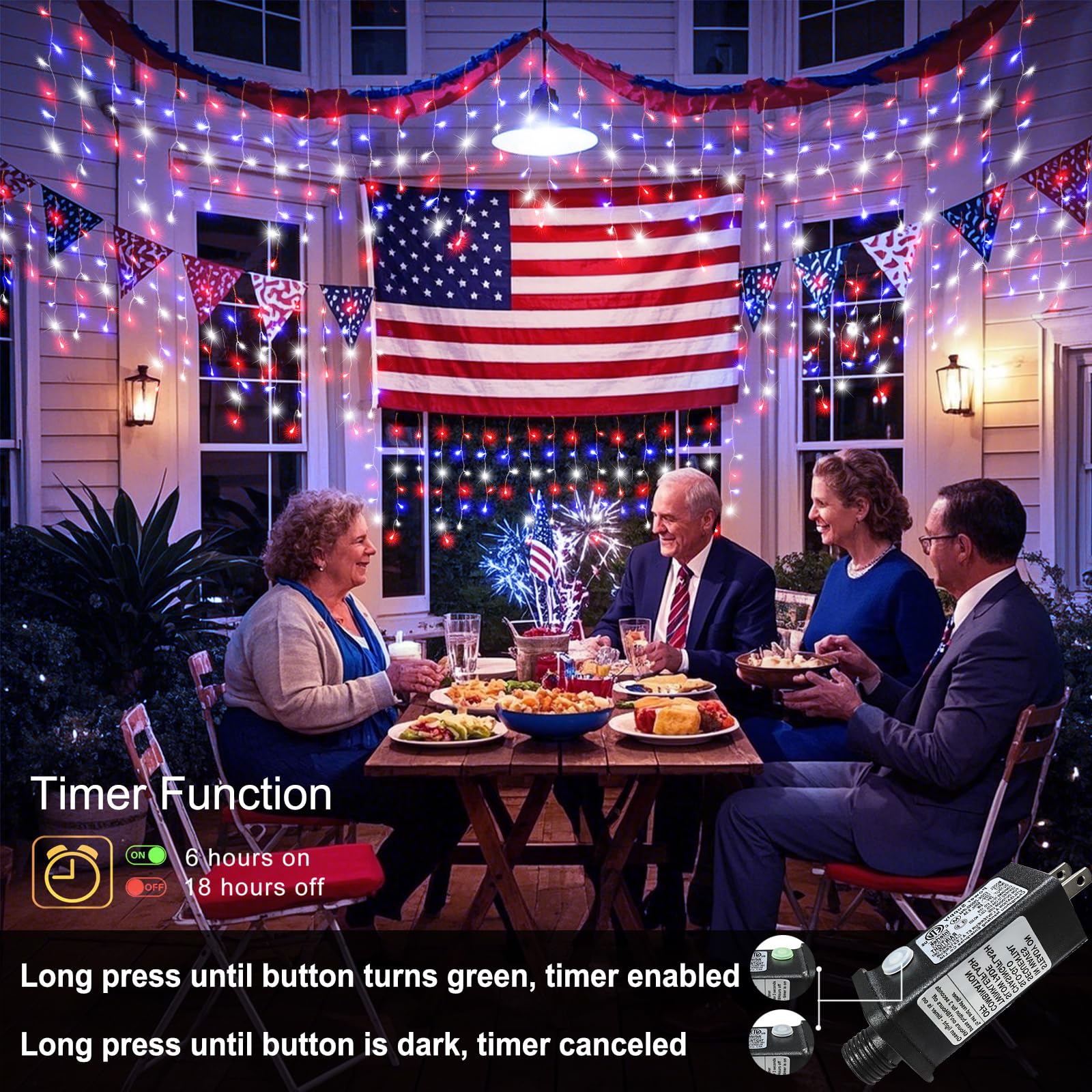 Nielfoi Christmas Lights Outdoor 66ft 640 LED Twinkle Lights Clear Wire Red White and Blue for 4th of July Party Decorations