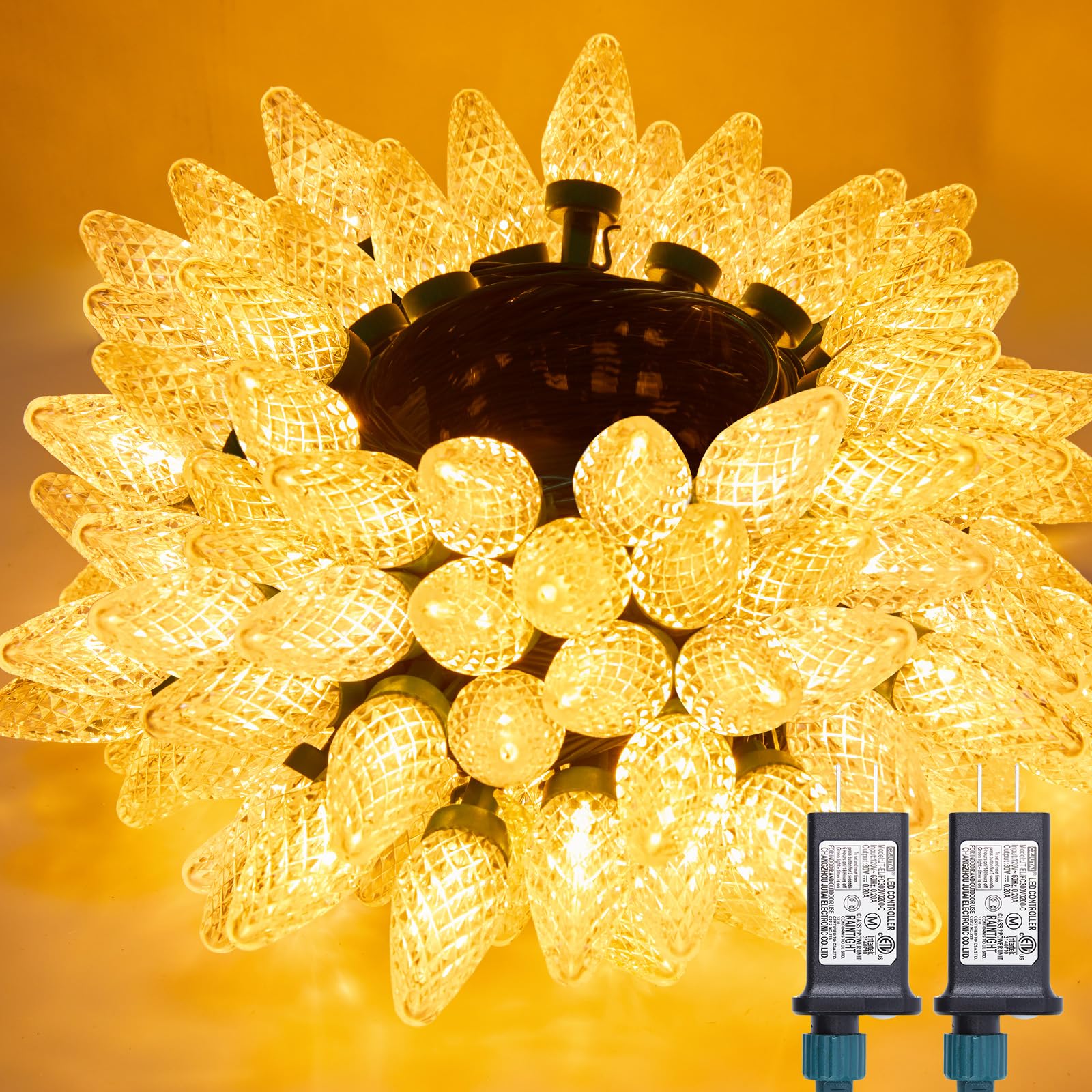 Brightown 2 Pack Warm White C9 Christmas Lights - Total 162 FT 200 LED String Lights with Timer & 8 Modes, Waterproof Connectabl