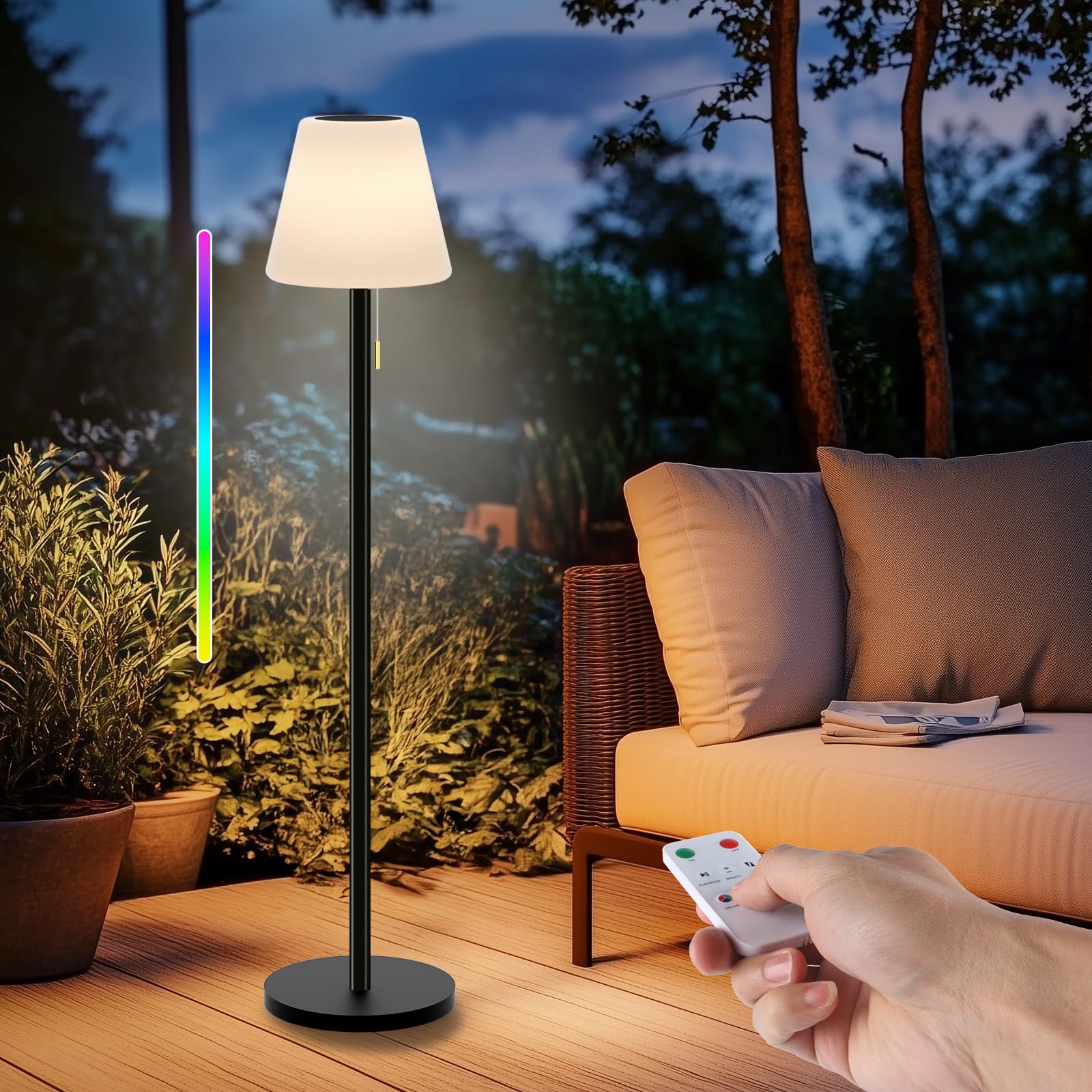 Gewiny Outdoor Floor Lamp Solar Outdoor Lamps For Patio Waterproof Rechargeable Floor Lamp Cordless Dimmable Warm White+Rgb Led 