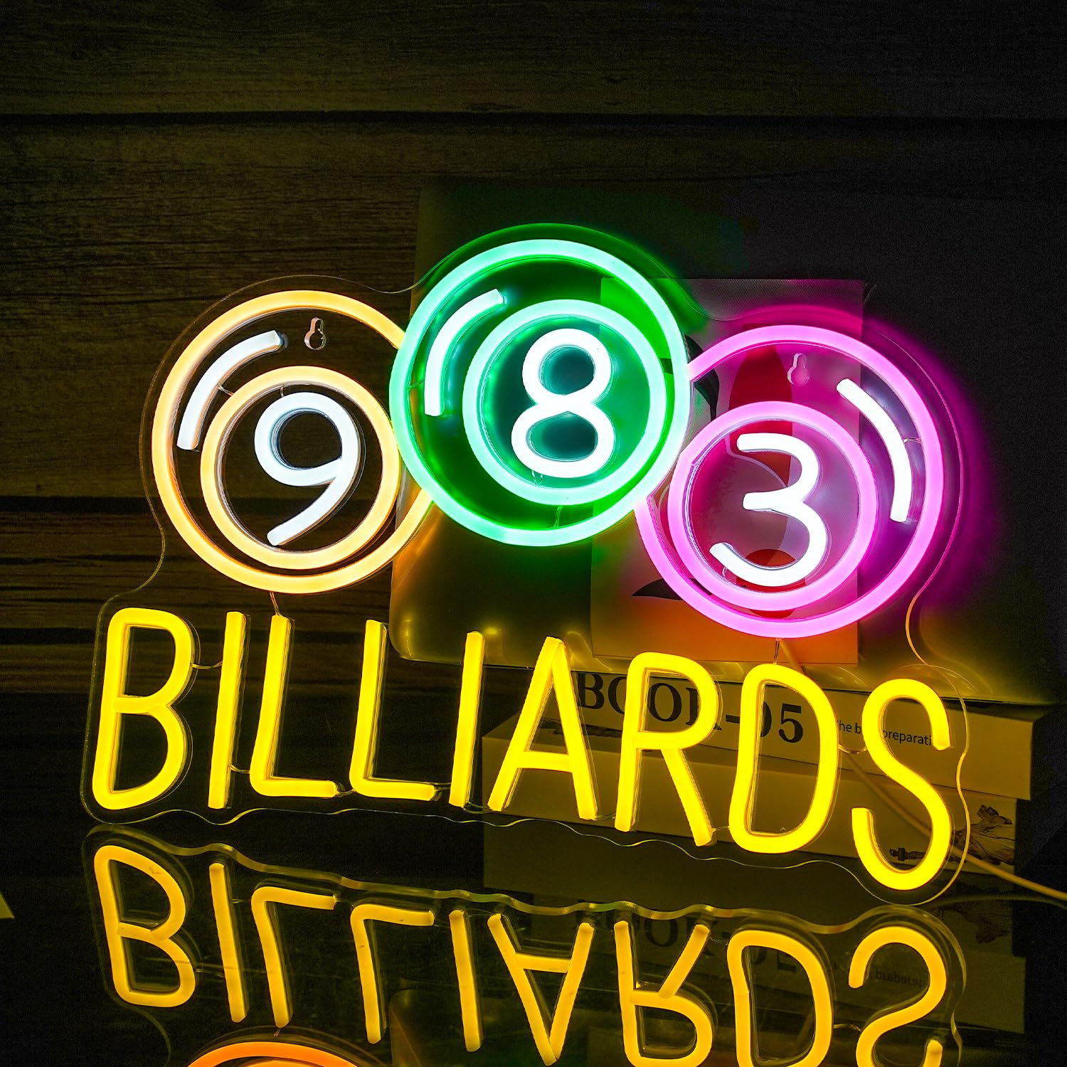 Billiards Neon Sign Led Colorful Neon Light For Wall Decor Dimmable Usb Neon Lights For Billiard Room Game Party Decor Bedroom Man Cave Boys Gift(16.9X11.8)