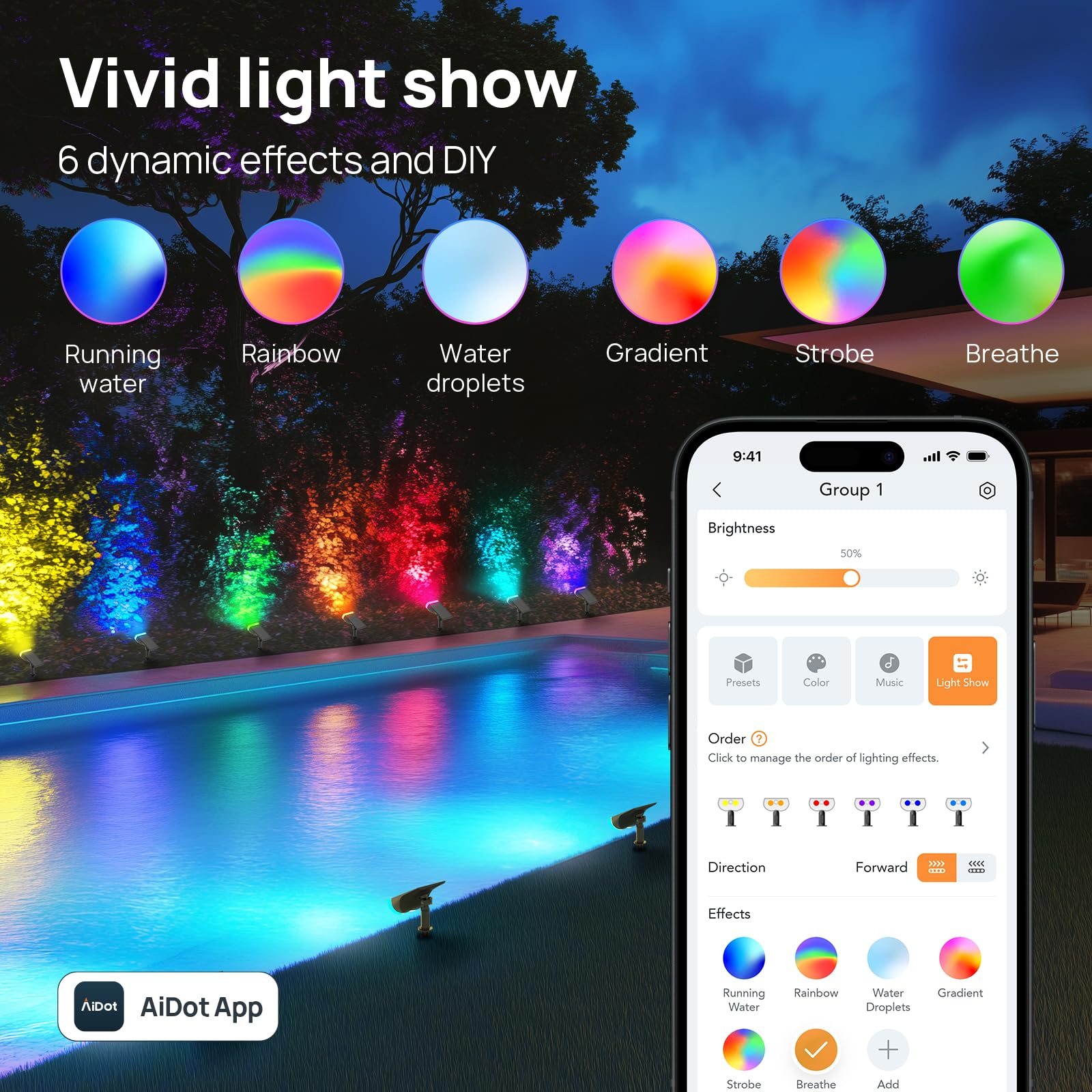 Linkind Smart Solar Spot Lights with Motion Sensor, APP Control, IP65, 2 Pack, Multicolor, Model LK-SL5M-RGBTW-US-2-AZ
