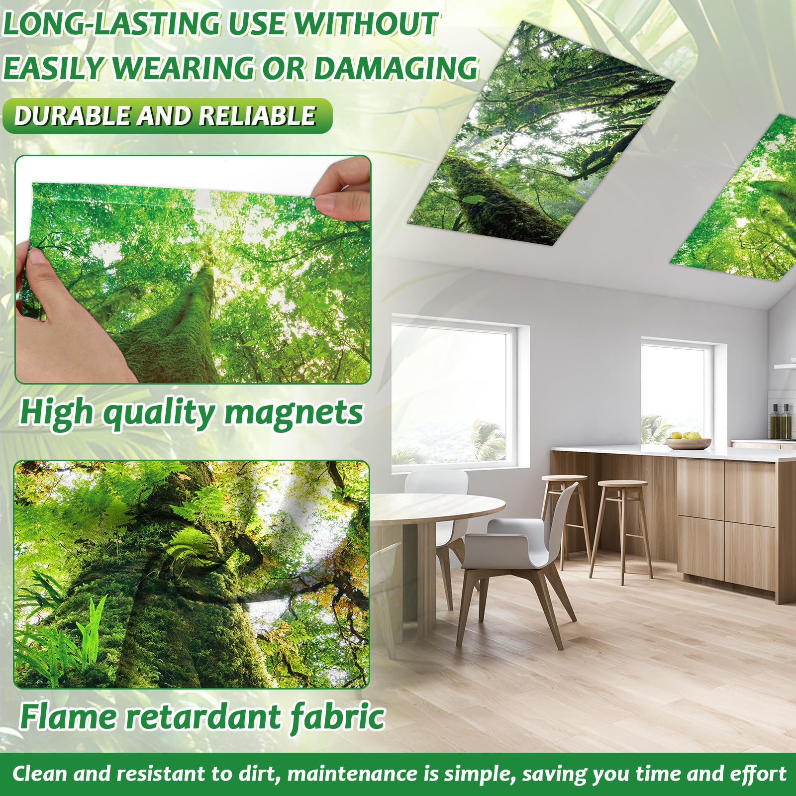 Wiooffen 8 Pcs Fluorescent Light Covers Magnetic 4x2 Feet Polyester Rainforest Green Model YM0886