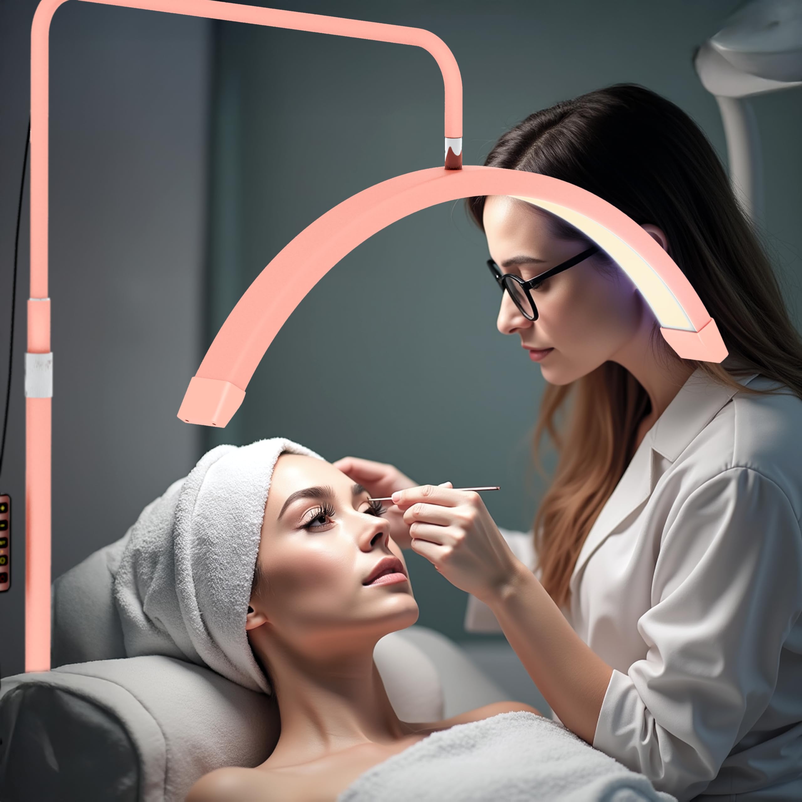 Hi_friend 23in Half Moon Lamp, Portable LED Floor Light for Eyelash Extensions, Pink Wood, Model RF