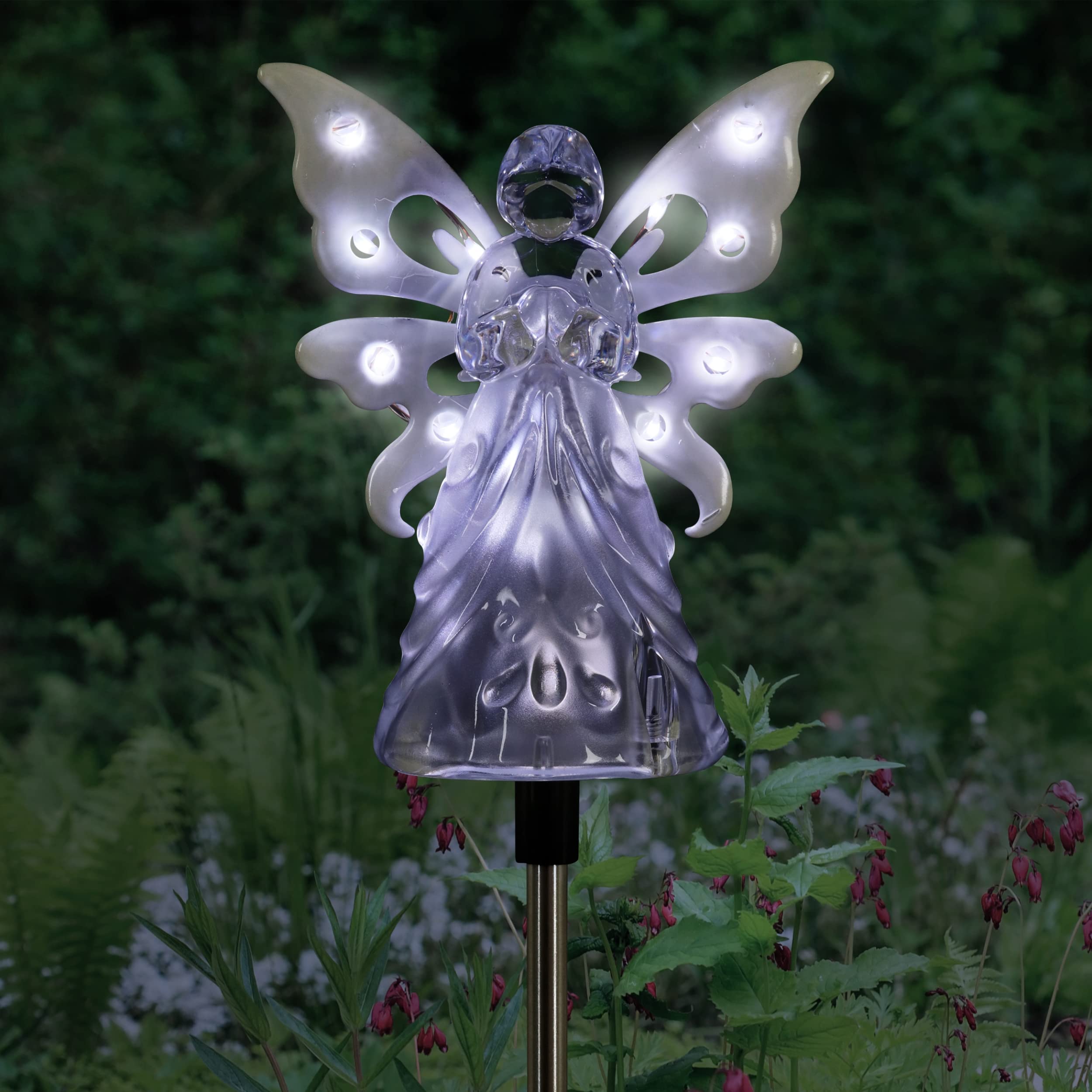 Exhart Garden Solar Lights, Decorative Angel Stake, 12 LEDs, Small, White, Model 20714