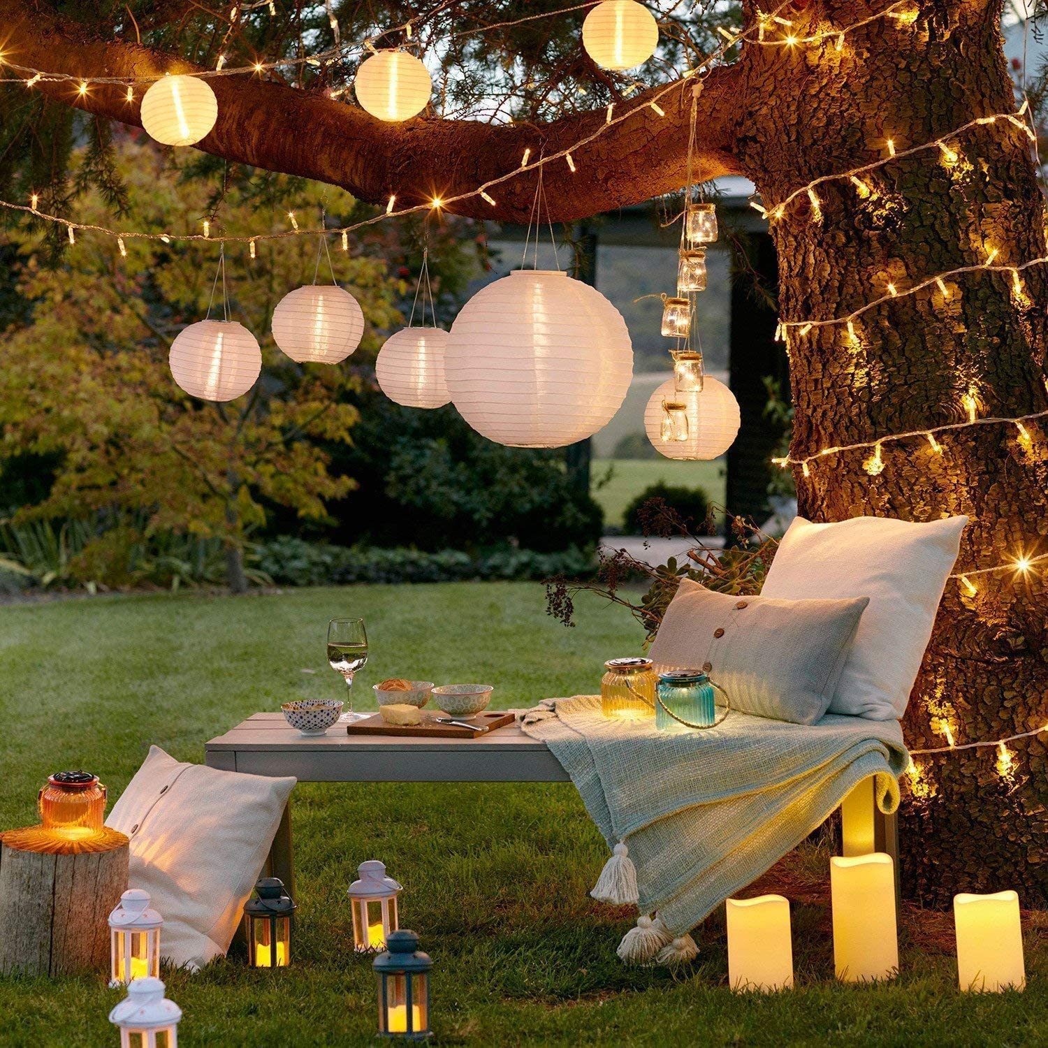 Hausprofi Paper Lanterns, 6'' 8'' 10'' 12'' Round Paper Lantern With Led Lantern Lights For Indoor And Outdoor Decoration - (Lan