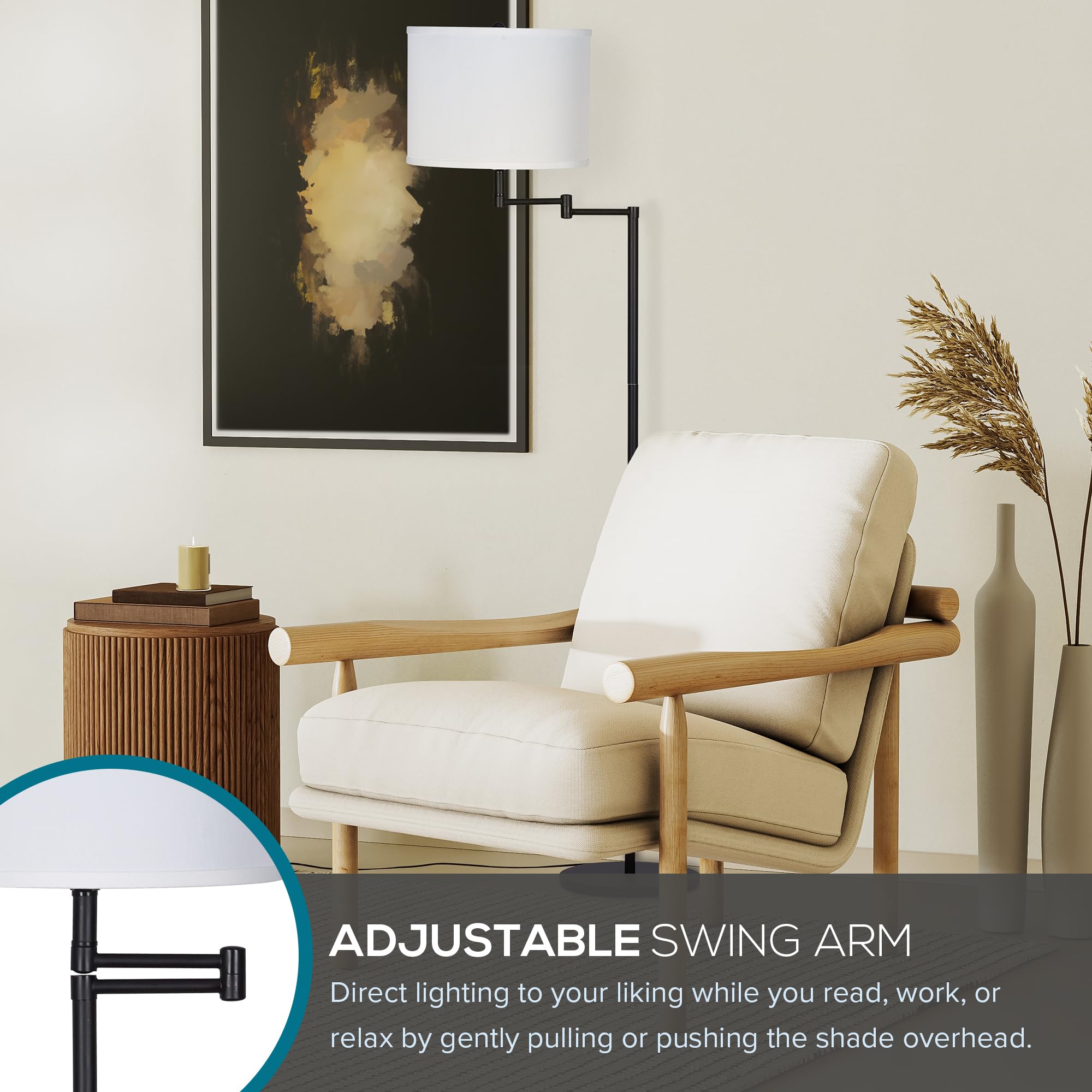 Catalina Lighting Traditional Swing Arm Floor Lamp, 60in, Black Metal, Model 24288-000, Smart Home Compatible