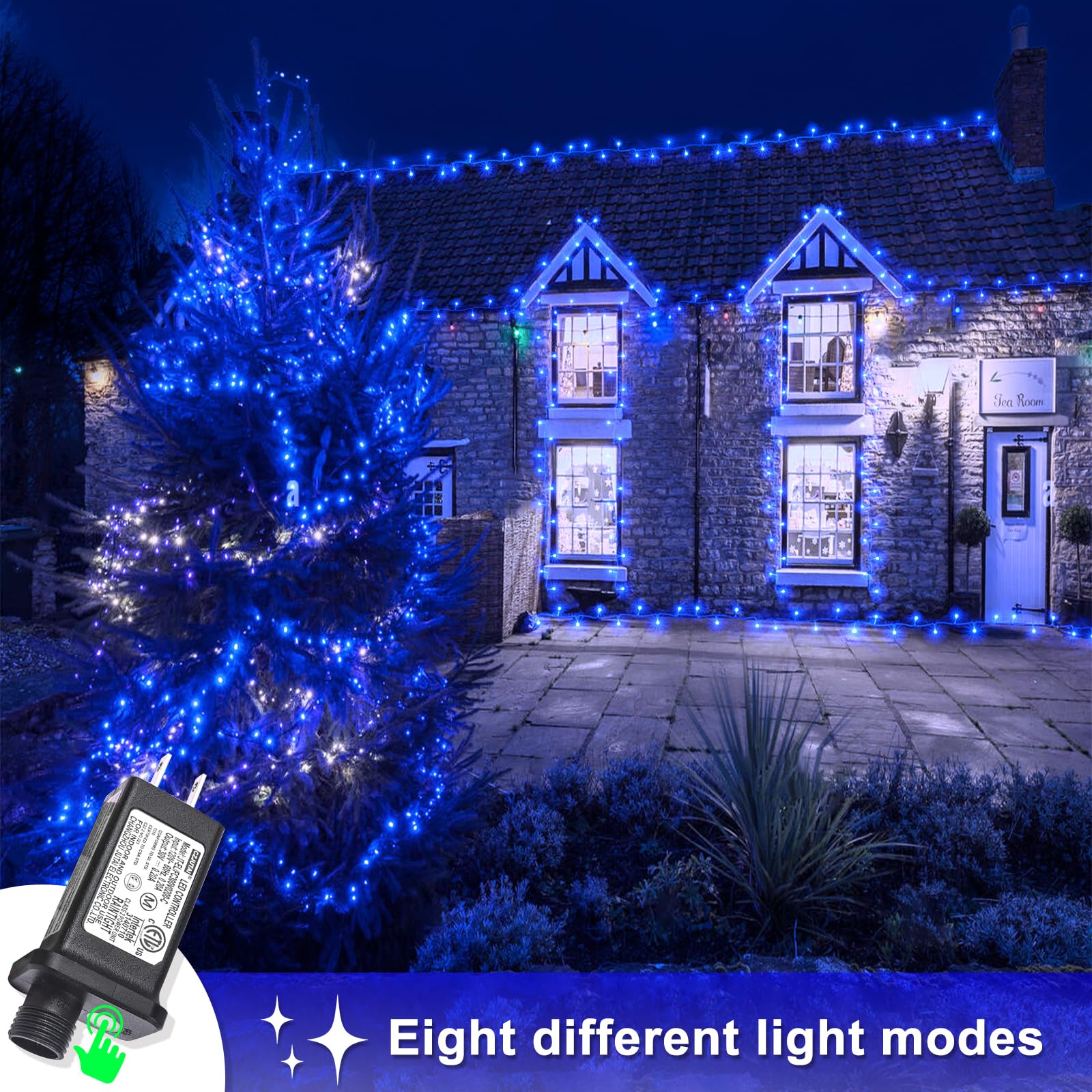 800 Led Blue Christmas Lights Outdoor 262Ft Clear Wire Blue String Lights 8 Modes Clear Wire  Plug In Waterproof Twinkle Fairy String Light For Indoor Christmas Tree Bedroom Decorations