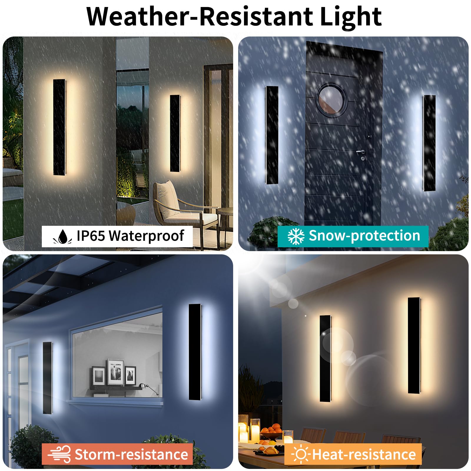 Mikeru Dimmable Outdoor Wall Sconce 23.6in IP65 Waterproof 2-Pack Black with Remote Control, Adjustable 3000K/4500K/6000K, Model