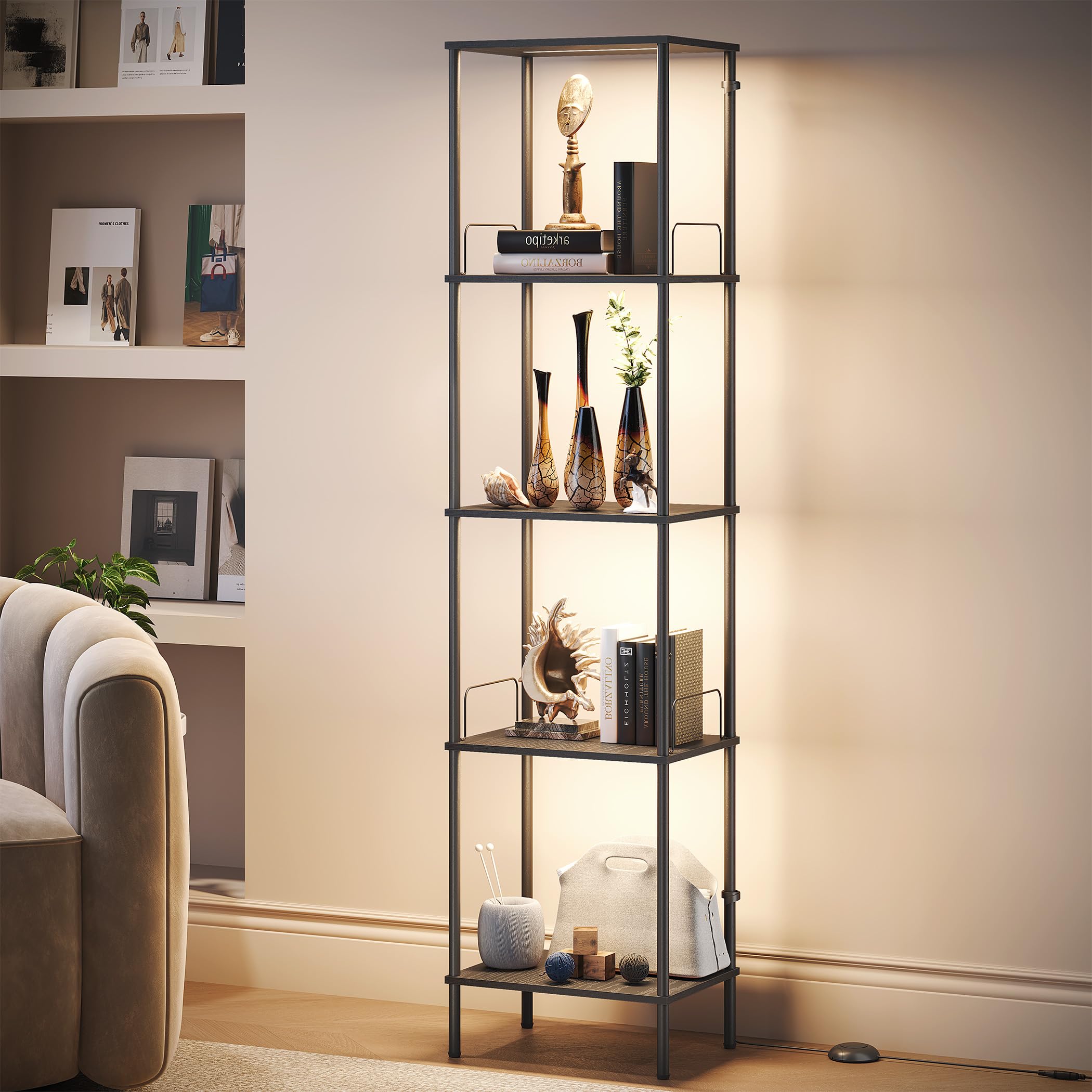 SUNMORY Display Shelf with Dimmable Lights, Lighted Display Cases for Collectibles, Adjustable Color Temperature and Brightness,