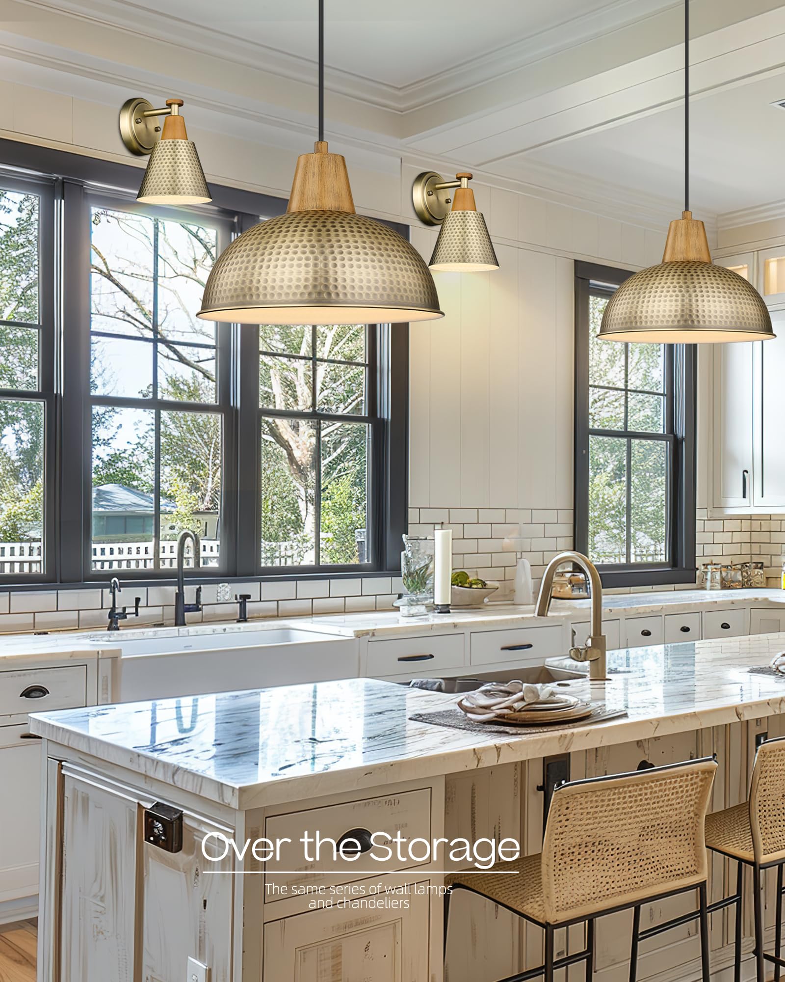 Femila Bathroom Light Fixtures 2 Pack, Antique Brass Vanity Light With Hammered Metal Shade, 2-Lights Bath Wall Mounted Lights W