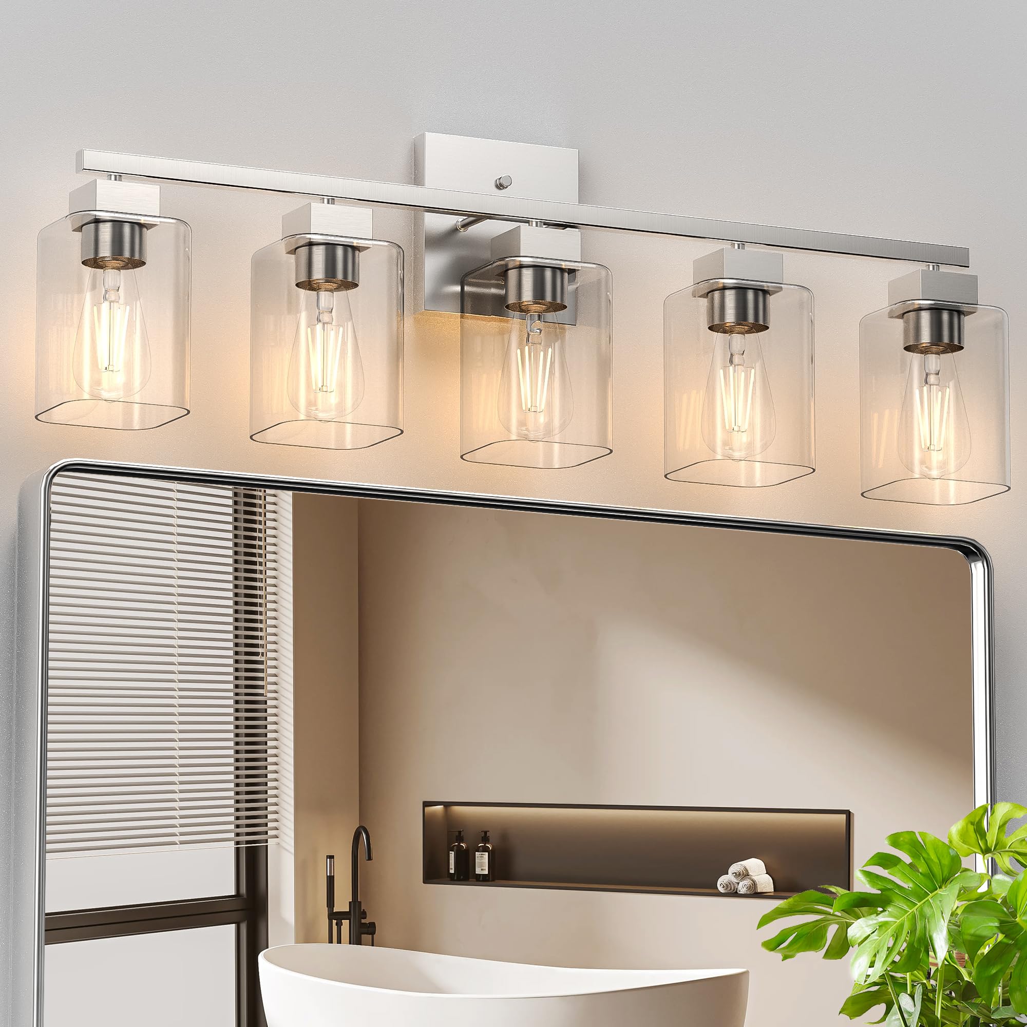 Espird 5 Light Bathroom Vanity Light - Brush Nickel Bathroom Light Fixtures Square Design & Ul Certification, 31 Inch Long Silve