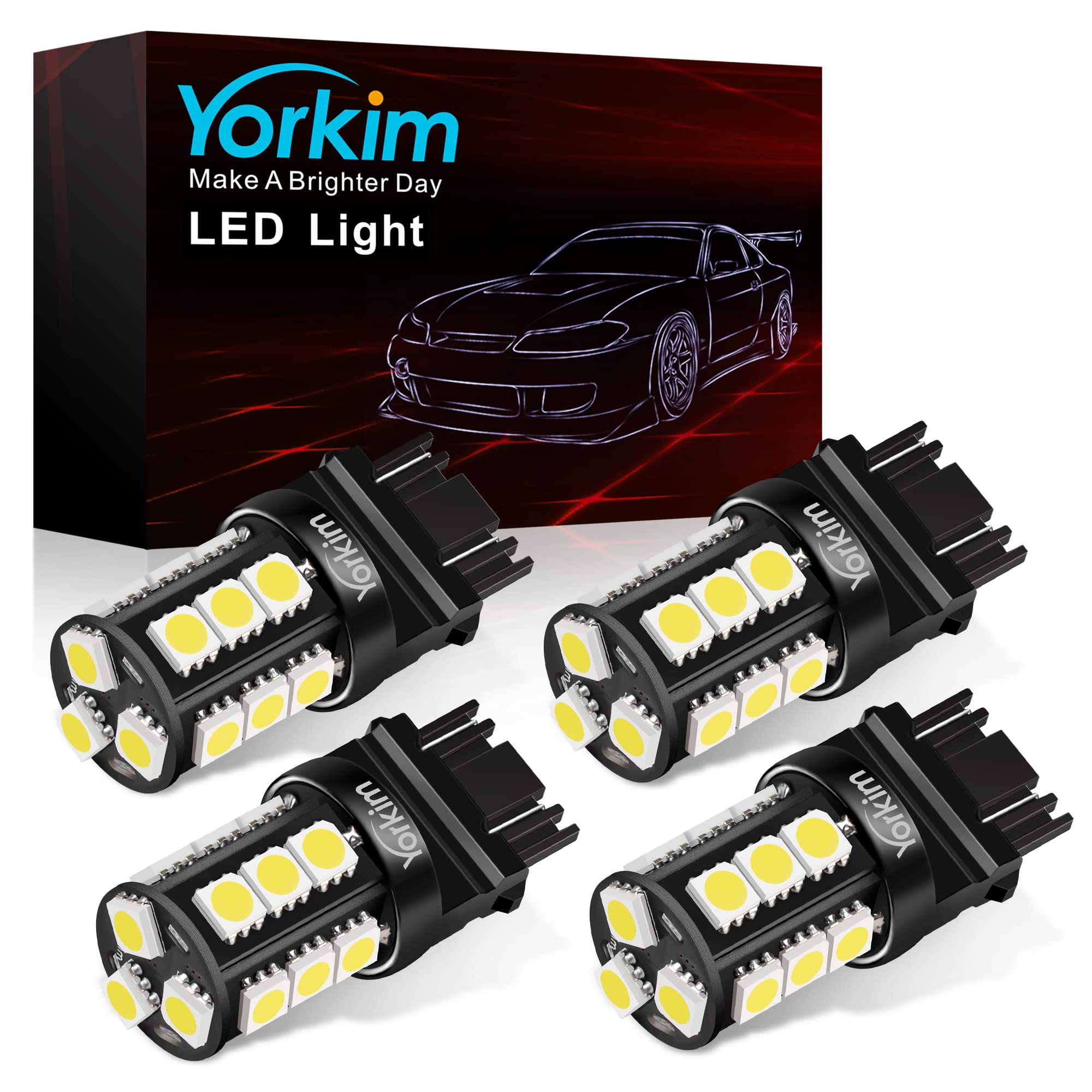 Yorkim 3157 LED Light Bulbs, Super Bright White, for Brake/Reverse Lights, 4 Pack