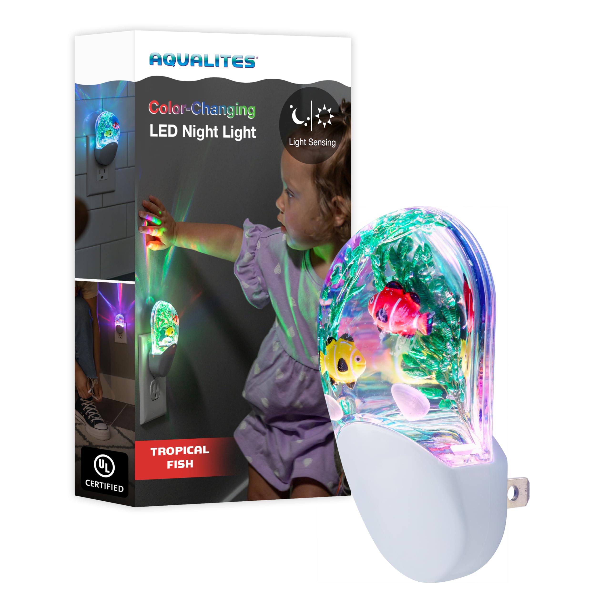 Lights By Night Tropical Aqualites Led Night, Plug-In, Color Changing, Light Sensing, Auto On/Off, For Kids, Under The Sea, Fish