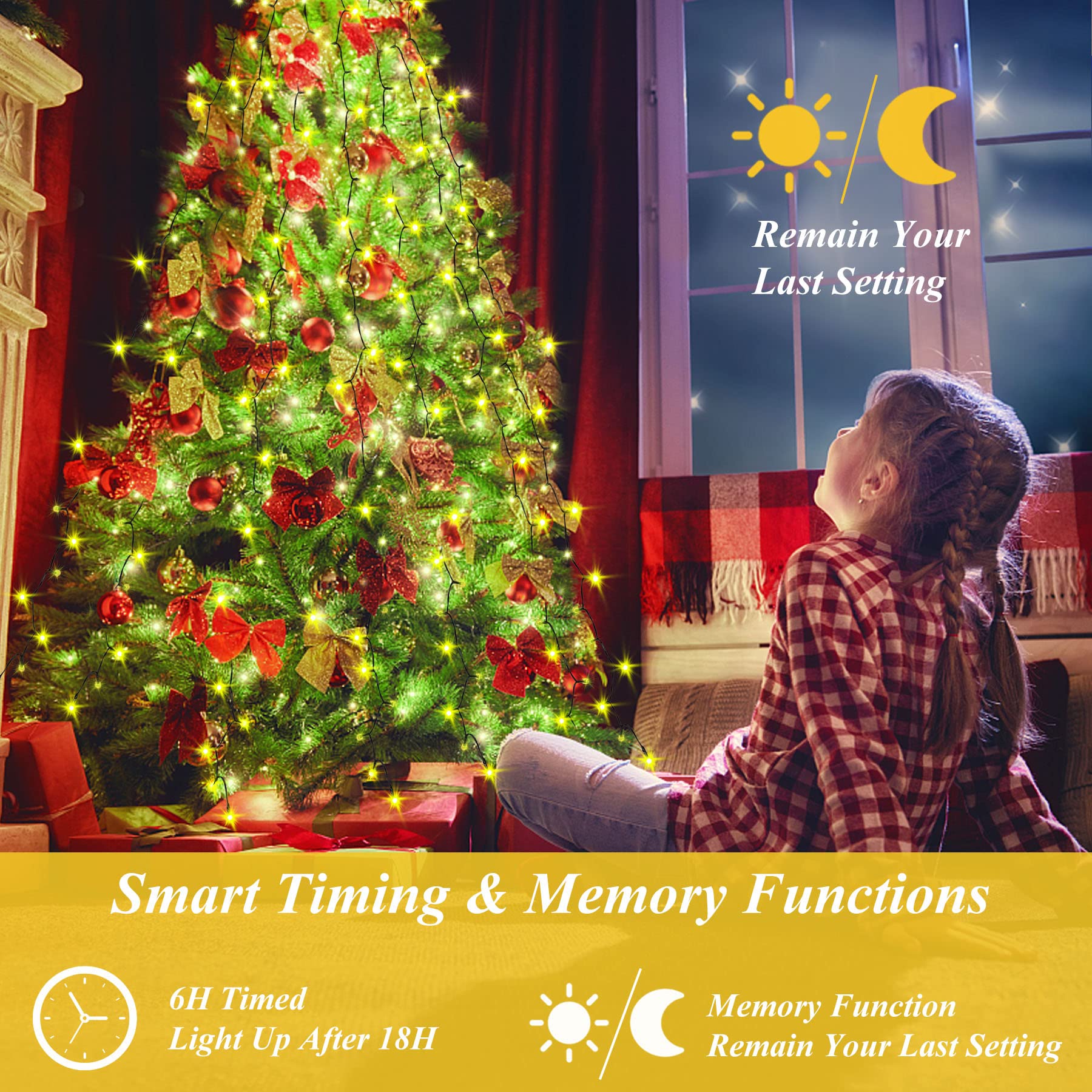 aneeway Christmas Tree Lights, 400 LED, 8 Light Modes, Remote Control, 6.6FT x 16, Warm White, Model SW-LSL-02-400