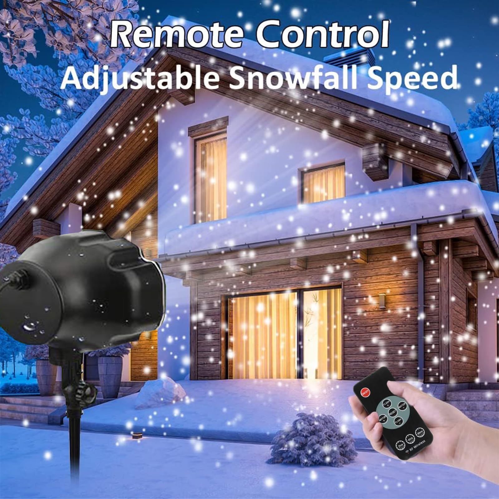Christmas Snowfall Projector Light, Yokgrass Led Snow Projector Outdoor Holiday Lights Ip65 Waterproof With Remote Control Dynam