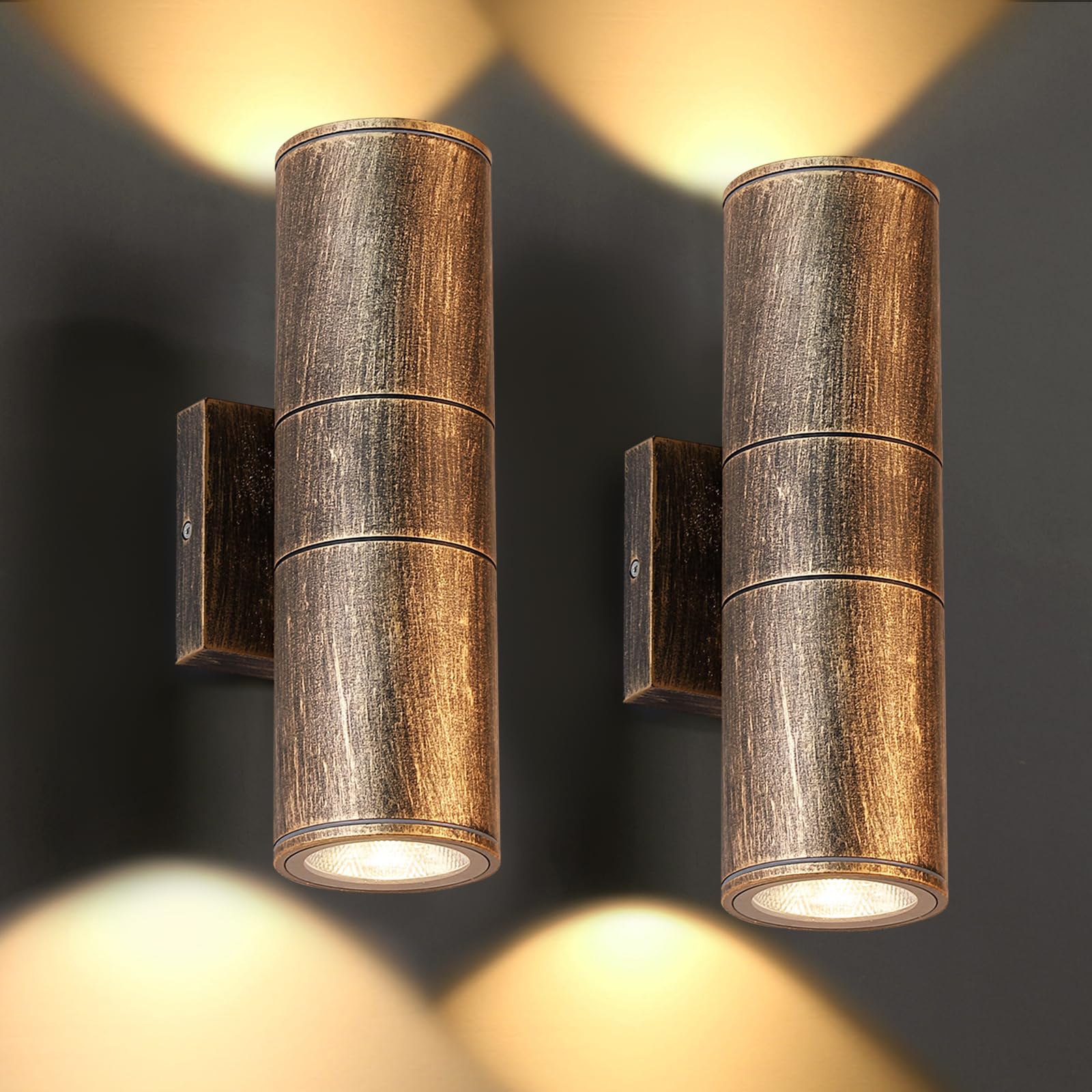 DAKAFUL Outdoor Wall Lights, 12W Integrated LED, Up Down Design, 2 Packs, Bronze