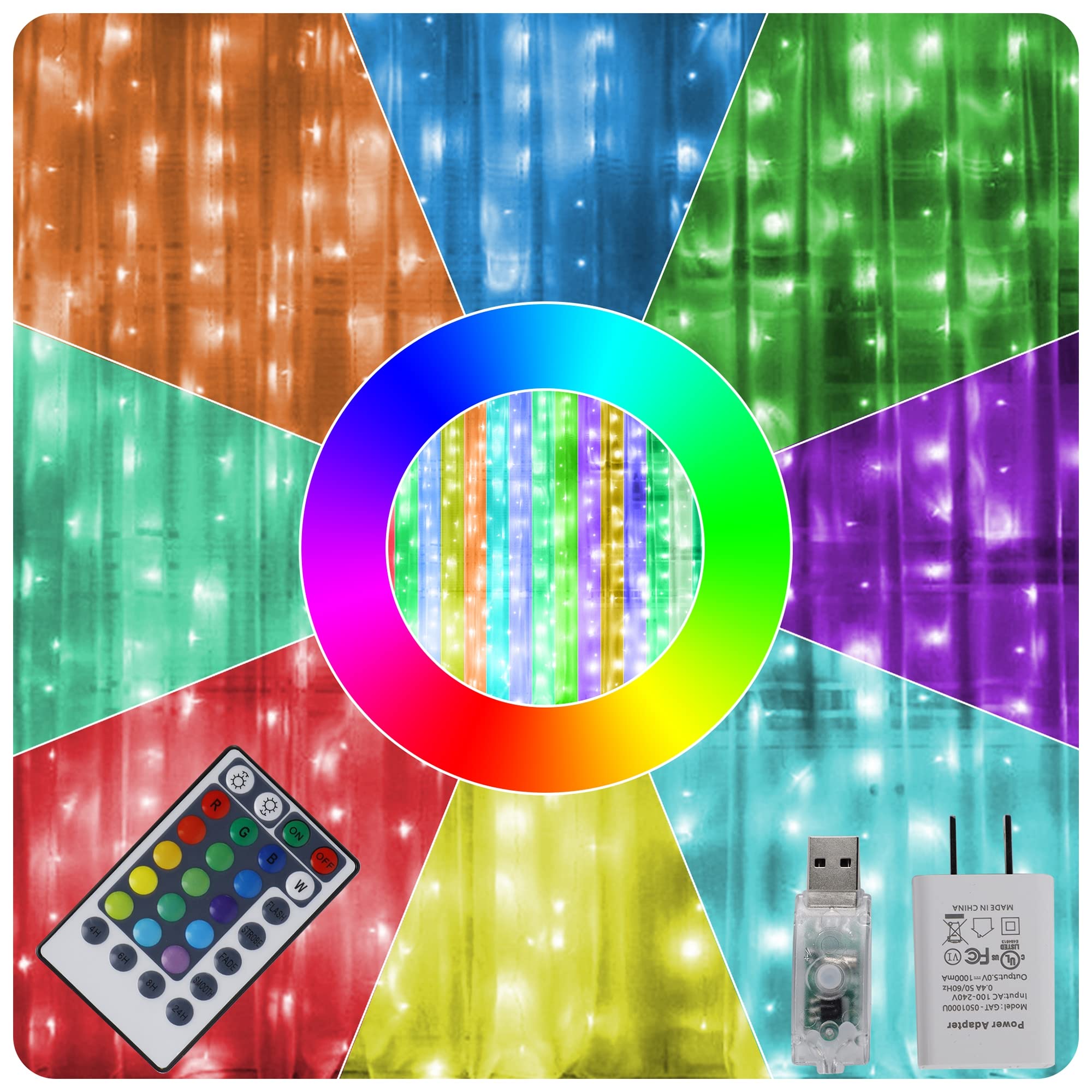 HOME LIGHTING Window Curtain String Lights, 300 LED RGB, 16 Colors, Remote & USB Powered for Home Decor, Halloween, Christmas