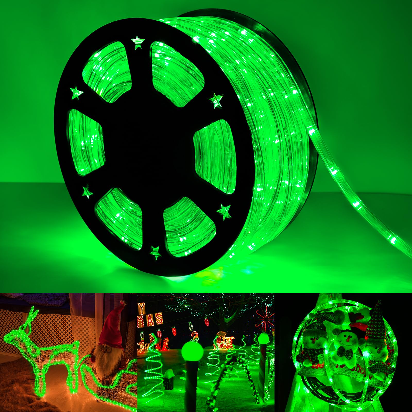Jnaurb 150ft LED Rope Lights Outdoor, 1080 LEDs, Waterproof, Green, Flexible Tube Lights for Garden, Patio, Indoor/Outdoor Decor