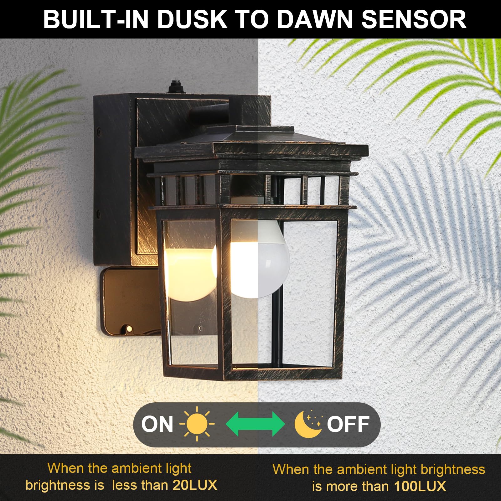 Outdoor Wall Lantern With Gfci Outlet, Dusk To Dawn Outdoor Lighting With Clear Glass Shade, Waterproof Outside Porch Lights For