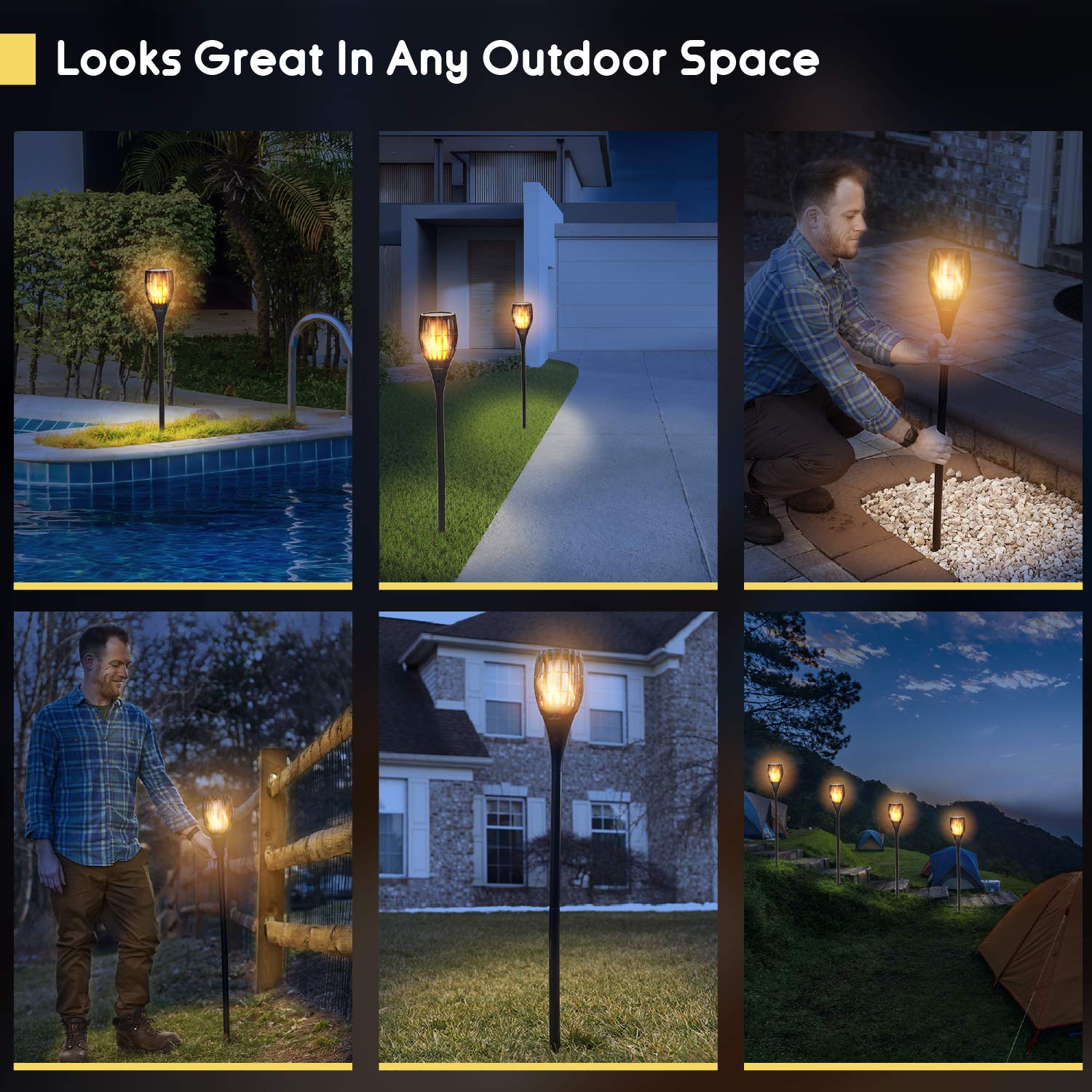 Everbeam Solar Torch Light, Waterproof with 96 LED Bulbs, Flickering Flame, 1 Pack, Black, Model 5060883460068