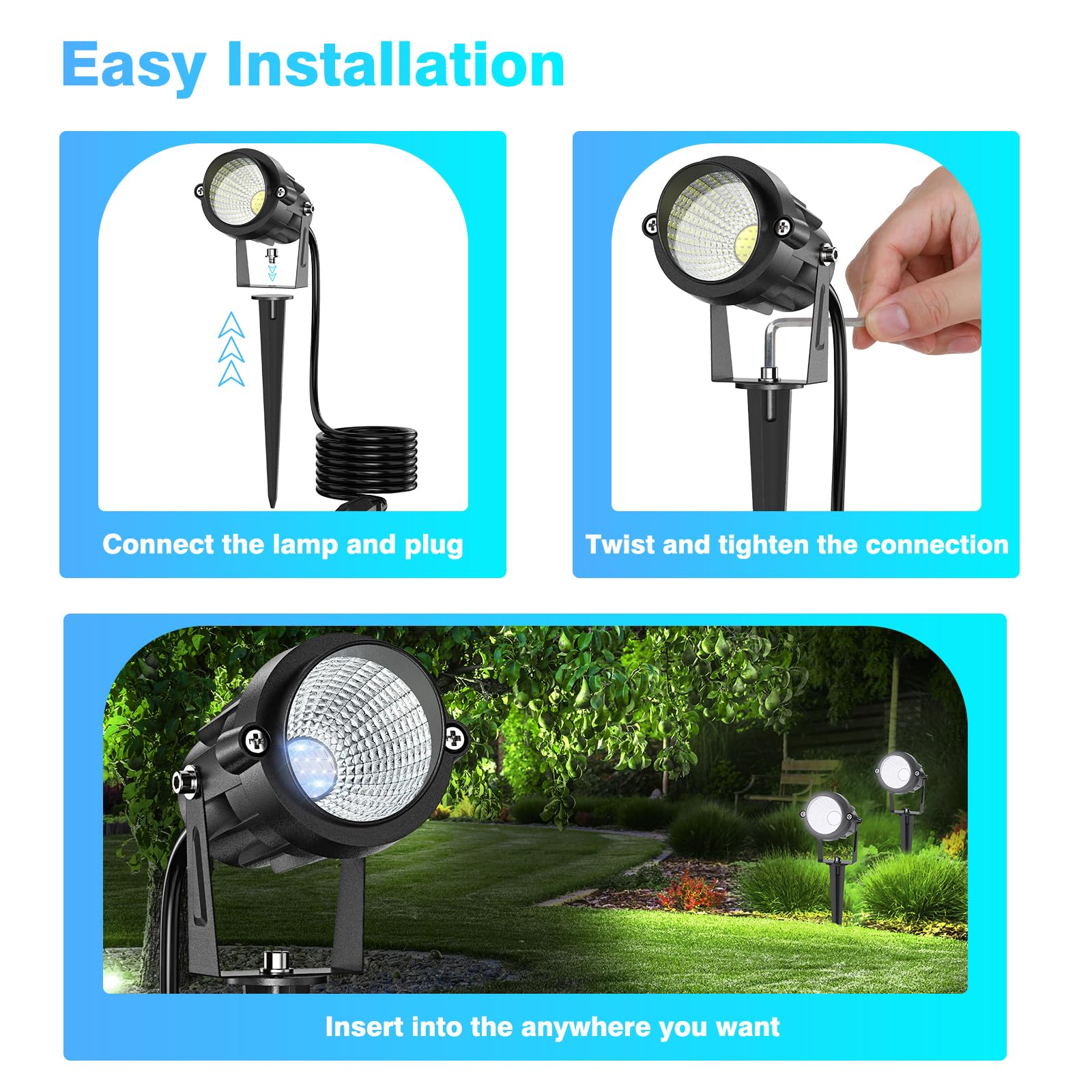 Musuger 1000Lm Waterproof Led Spotlights, 3500K Warm White, 2 Pack For Garden & Yard