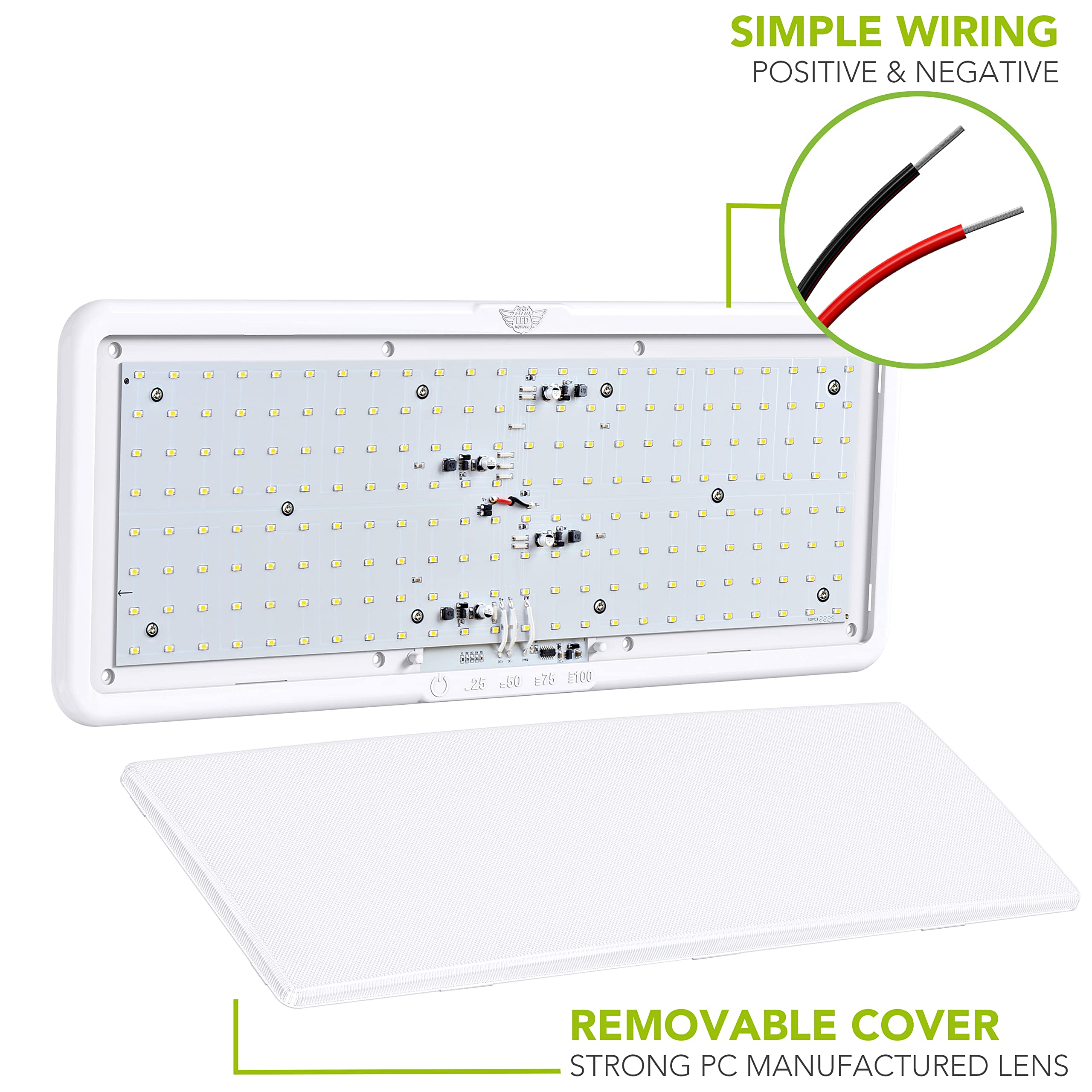 Leisure LED RV Ceiling Light Fixture 21" x 8", 2000 Lumen, Touch Dimmer, White, 12V, 4 Pack