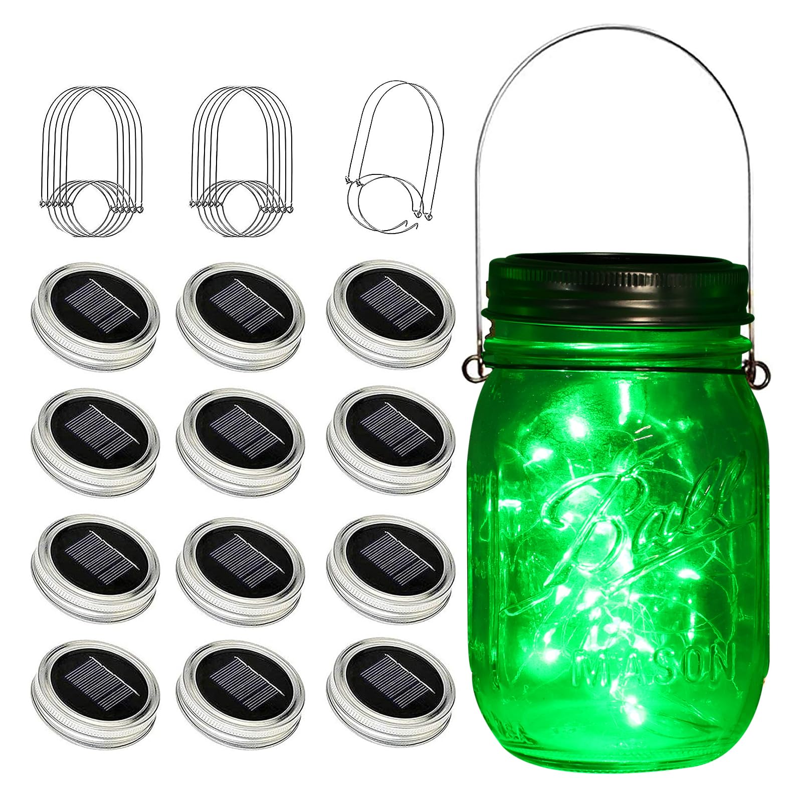 Znycye Solar Mason Jar Lights, 12 Pack 30 Led Fairy Firefly Mason Jar Lids Outdoor Waterproof String Lights With Hangers(No Jars