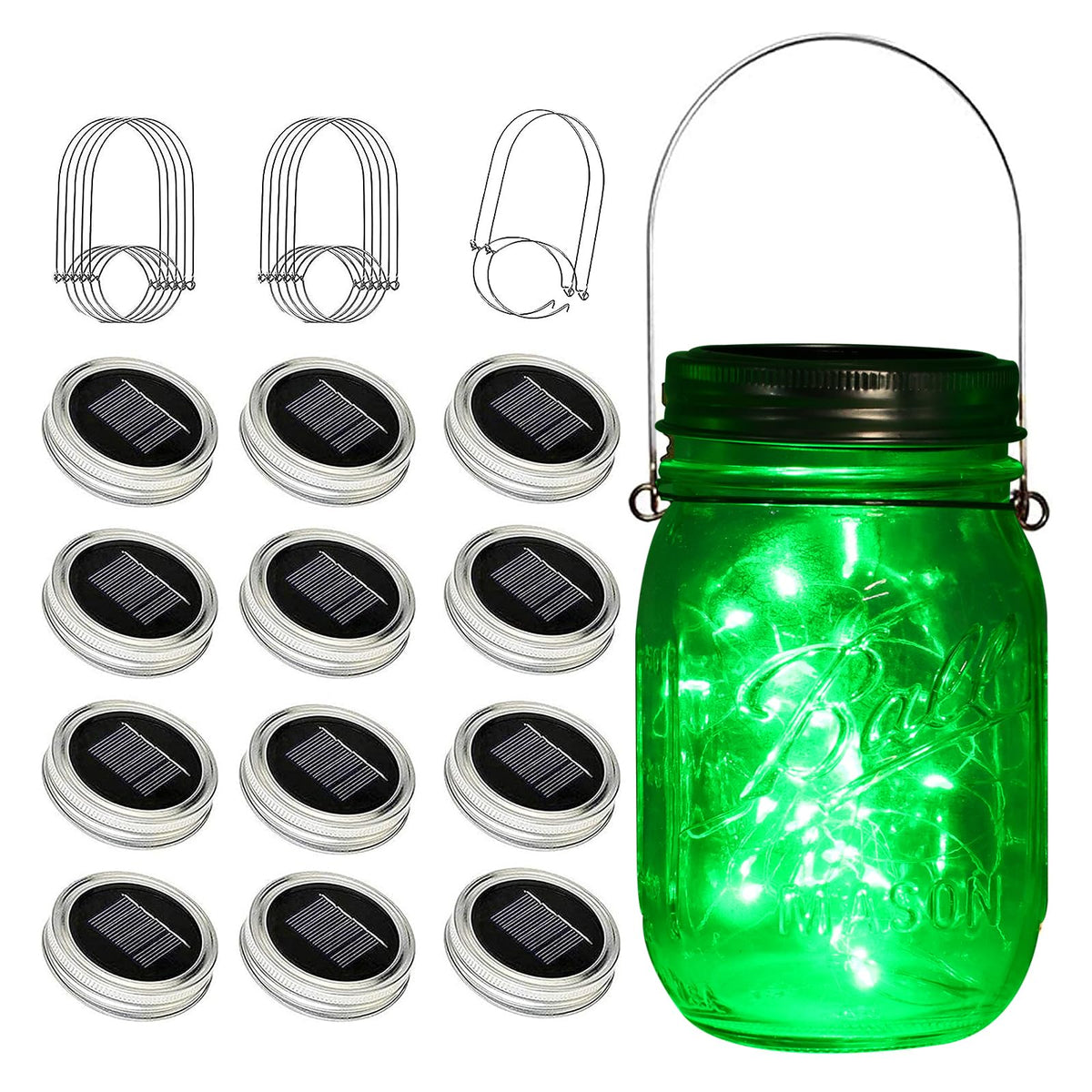 Znycye Solar Mason Jar Lights, 12 Pack 30 Led Fairy Firefly Mason Jar Lids Outdoor Waterproof String Lights With Hangers(No Jars