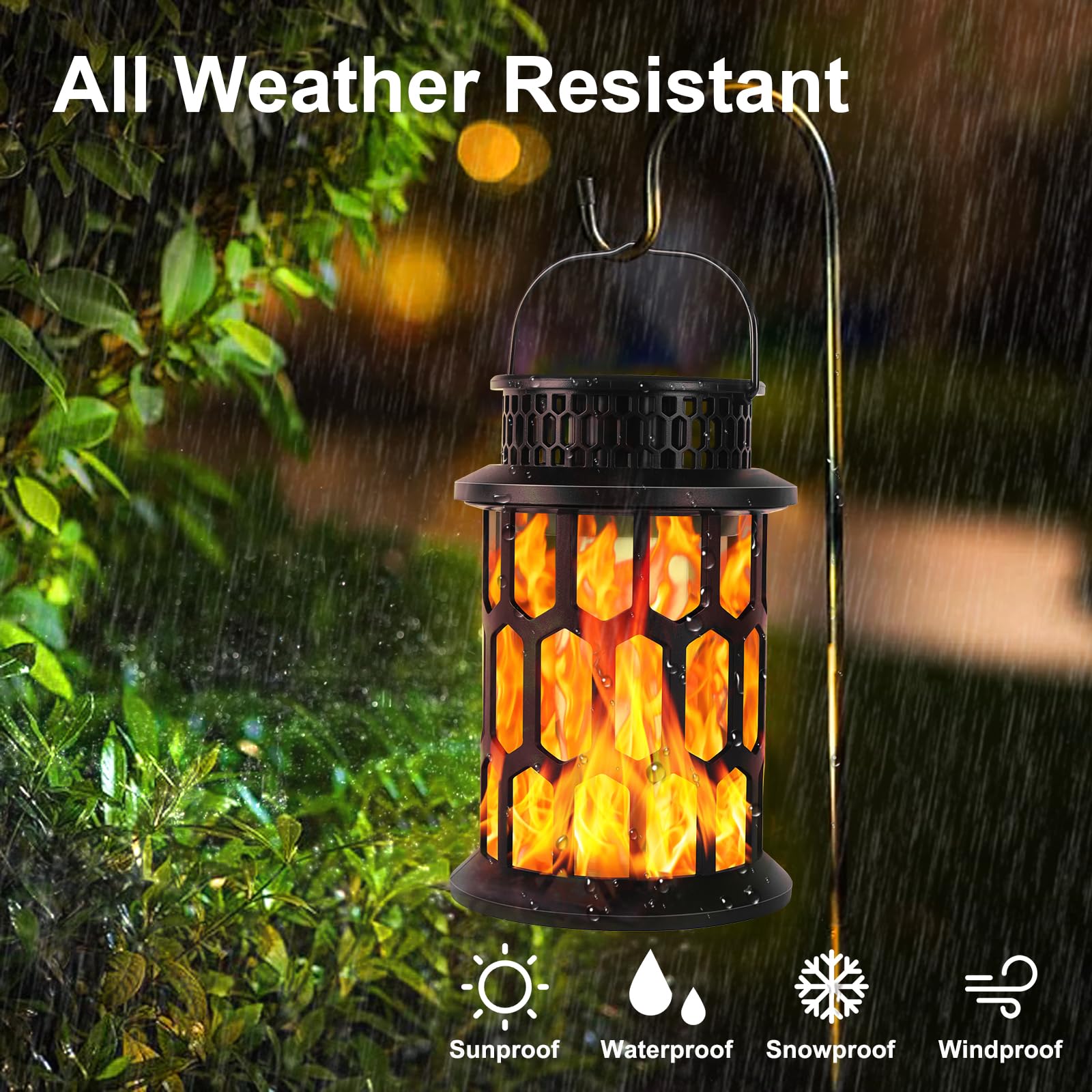 Donline Solar Lanterns Outdoor Waterproof, Flickering Flame Hanging Solar Lantern Camping Solar Powered Lights Decorative Lights For Christmas Decorations Home Garden Patio Deck Yard Path, 2 Pack