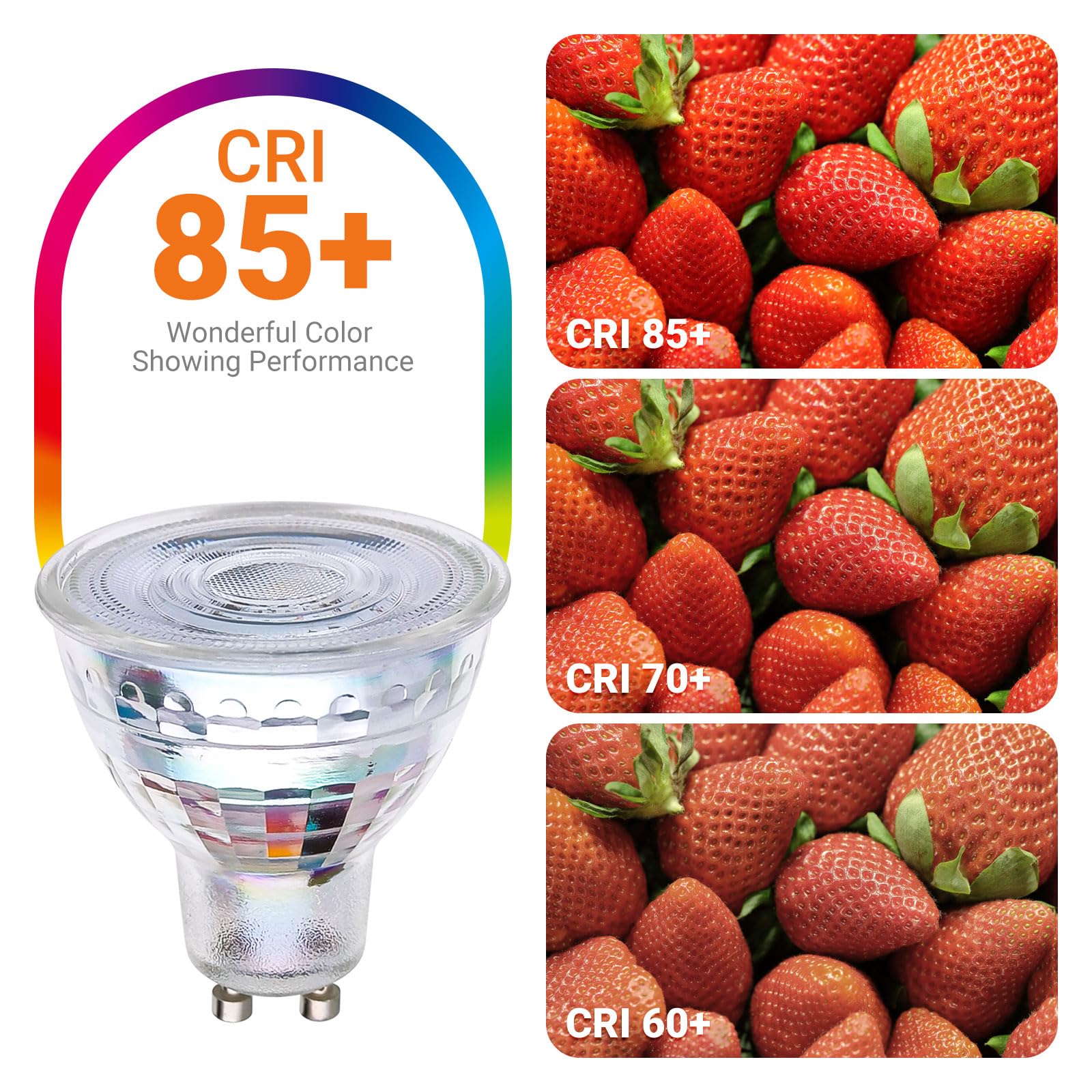 LISTOCASA GU10 LED Light Bulbs, Dimmable, 5.5W (55W Halogen Equivalent), Warm White 3000K, 10 Pack, Glass Cover