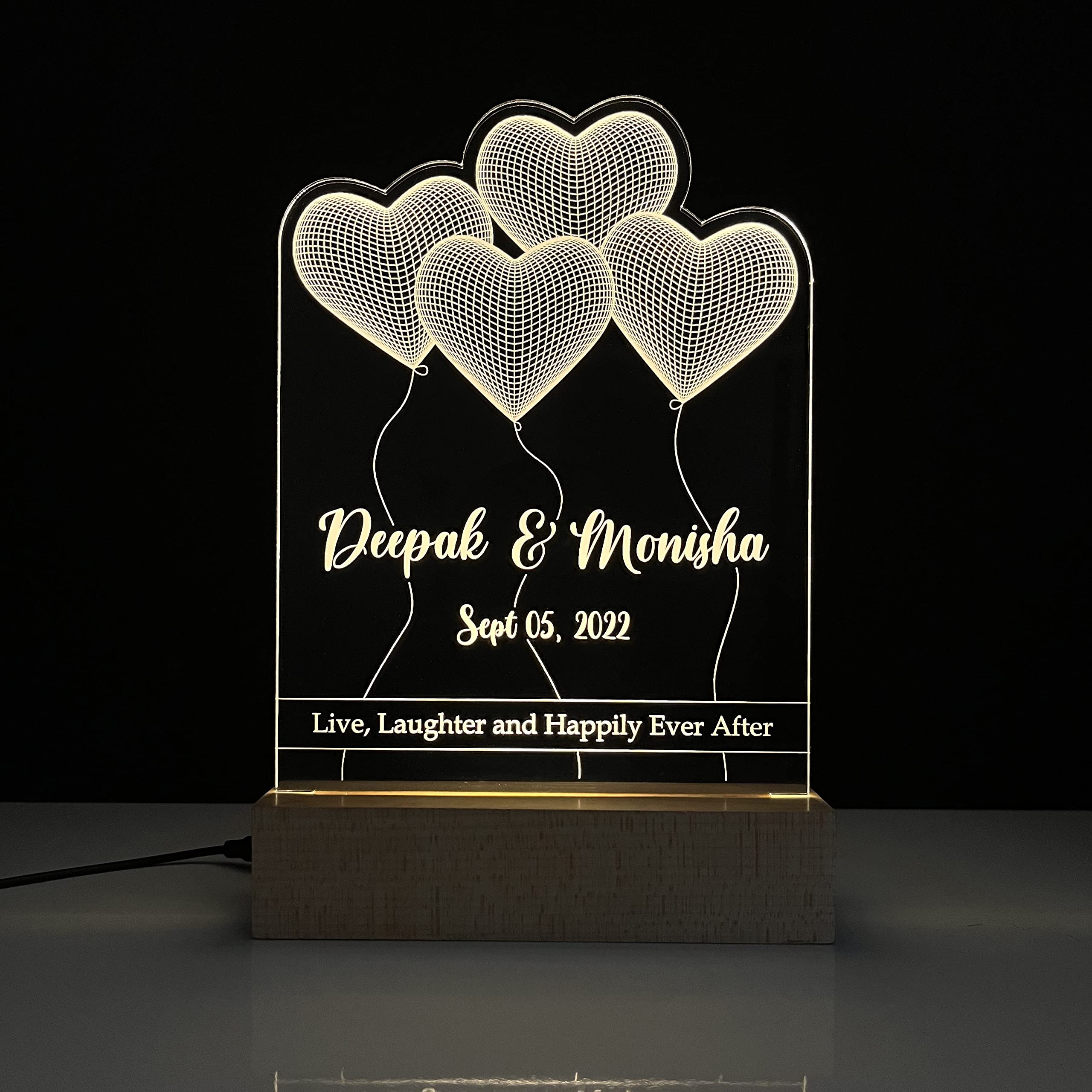 WOWOOD Customized 3D Illusion Lamp with Couple Name, Date, Quote Gift for Couple Anniversary Wedding Engagement Love Gift (Heart