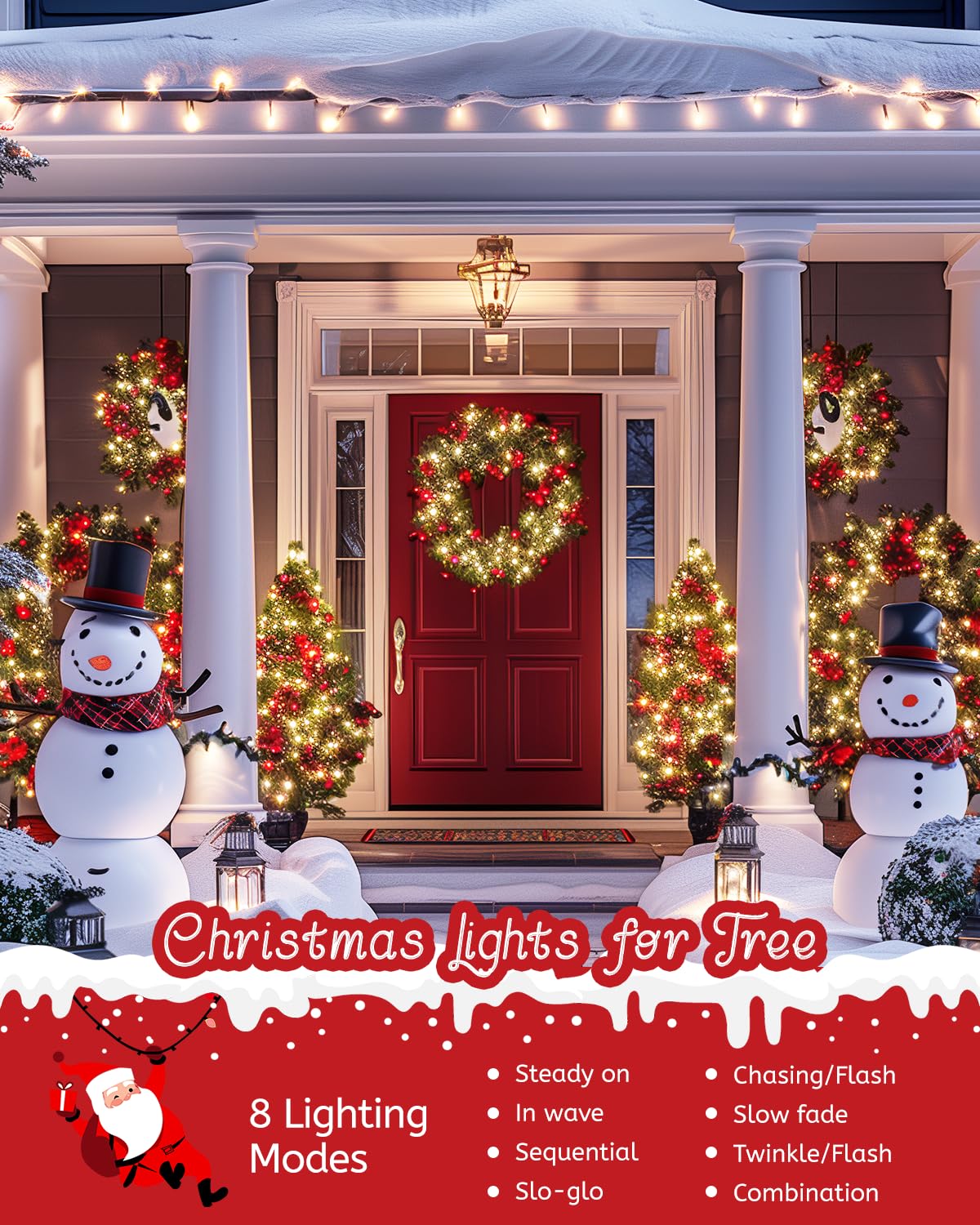 Minetom Christmas Lights, 128Ft 400 Led Outdoor Christmas Tree Lights With Remote, 8 Modes Christmas String Lights Plug-In Mini