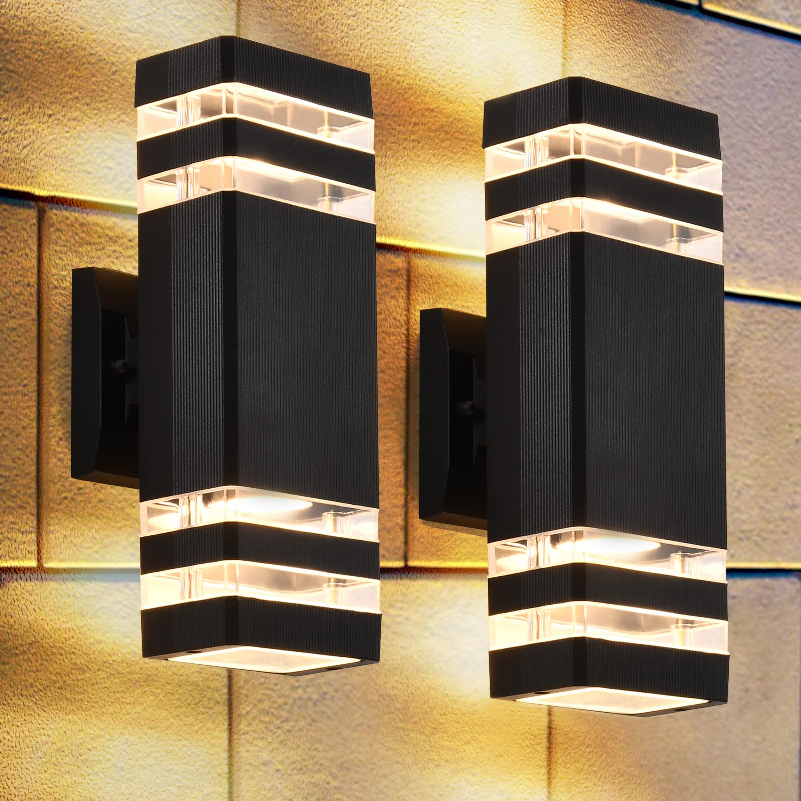 DASTOR Outdoor Wall Lights, Aluminum Waterproof Fixture, 2 Pack, Black, Model DST-220501