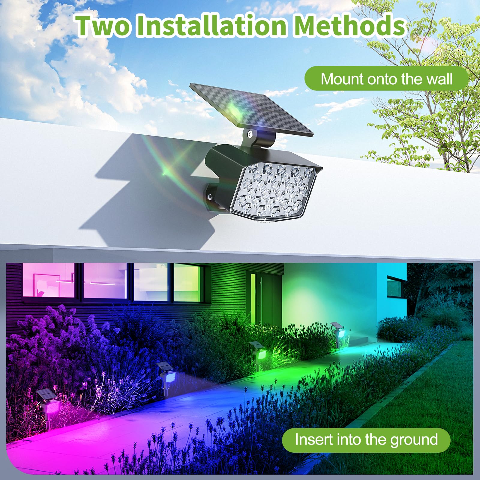 Minpea Solar Color Changing Spot Lights Outdoor, [9 Modes/8 Pack] Solar Christmas Lights Outdoor Waterproof Ip65, Multicolor Sol