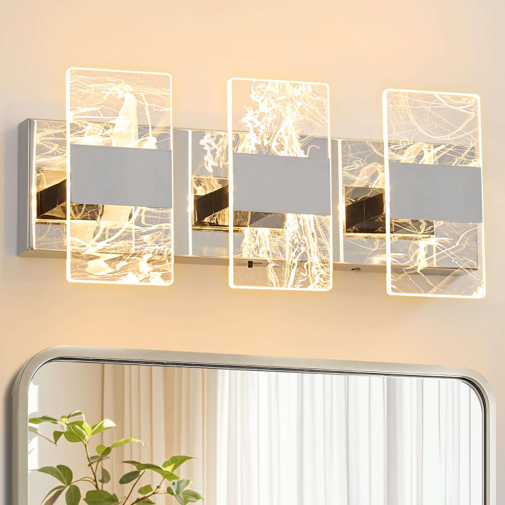 NADOSA Modern LED Bathroom Light Fixtures Dimmable 3-Light Chrome Vanity Light  5CCT Adjustable Lighting Fixture Vanity Lights Over Mirror  Smoked Acrylic LED Vanity Lights for Bathroom