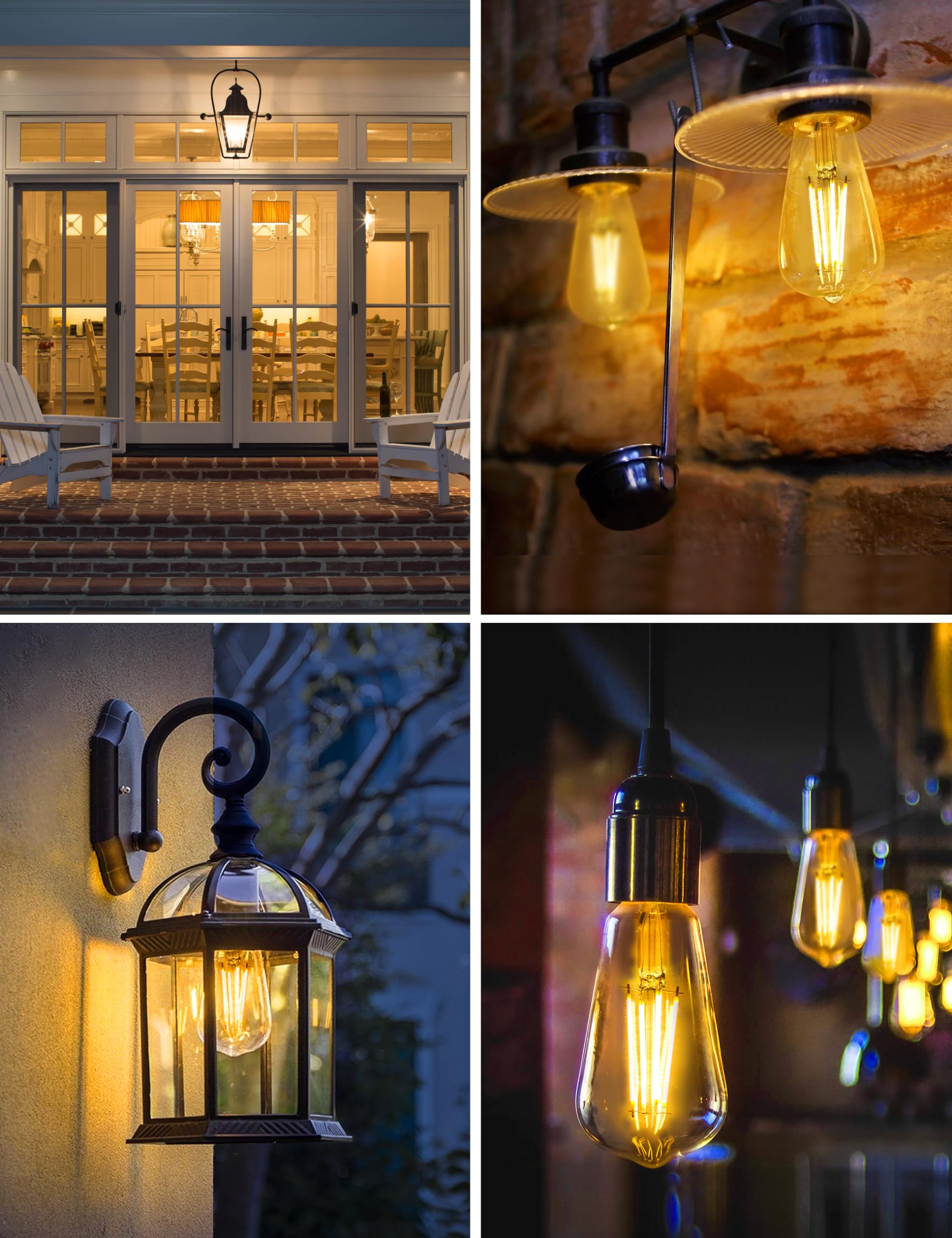 Eastiya Dusk to Dawn LED Edison Bulbs, 60W Equivalent, Soft White 2700K, E26 Base, 600LM, Vintage Style, 4 Pack for Outdoor Use