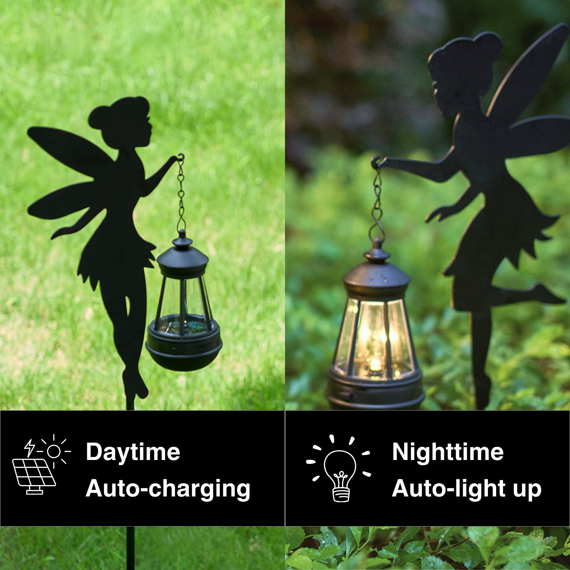 Fairy Garden Accessories Lawn Ornaments 1 Pair - Christmas Solar Fairy Lights Outdoor Decorations  Metal Garden Stakes Decorative Figurines For Yard Decor  Patio (Type B Warm Lighting)