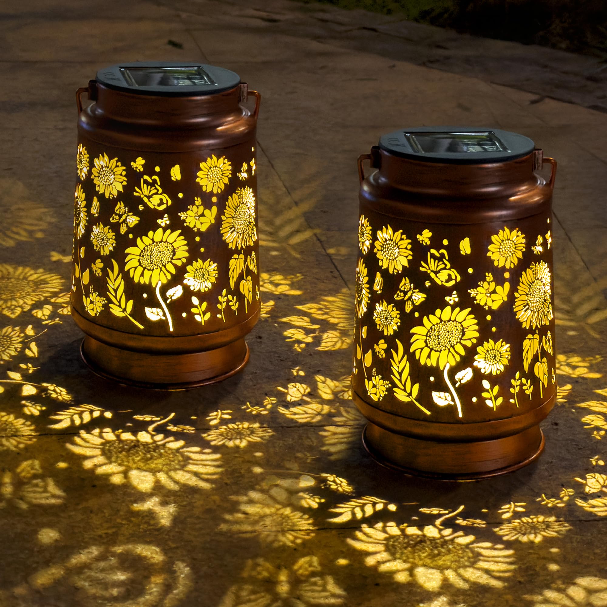 ANYTALK 2 Pack Sunflower Solar Lantern Lights, Outdoor Solar Lanterns Garden Decor, Hanging Solar Lantern for Backyard Porch Pat